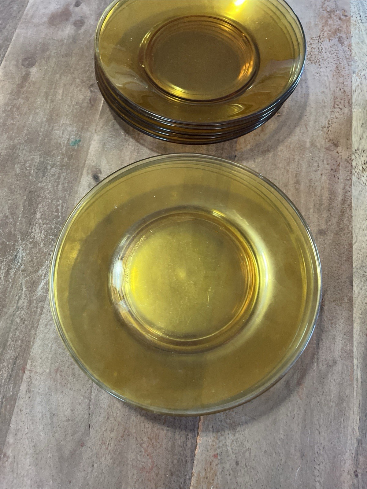 Vintage 1970’s Vitrosax Italy Amber Glass 7.25” Dinner Plates Set of 10
