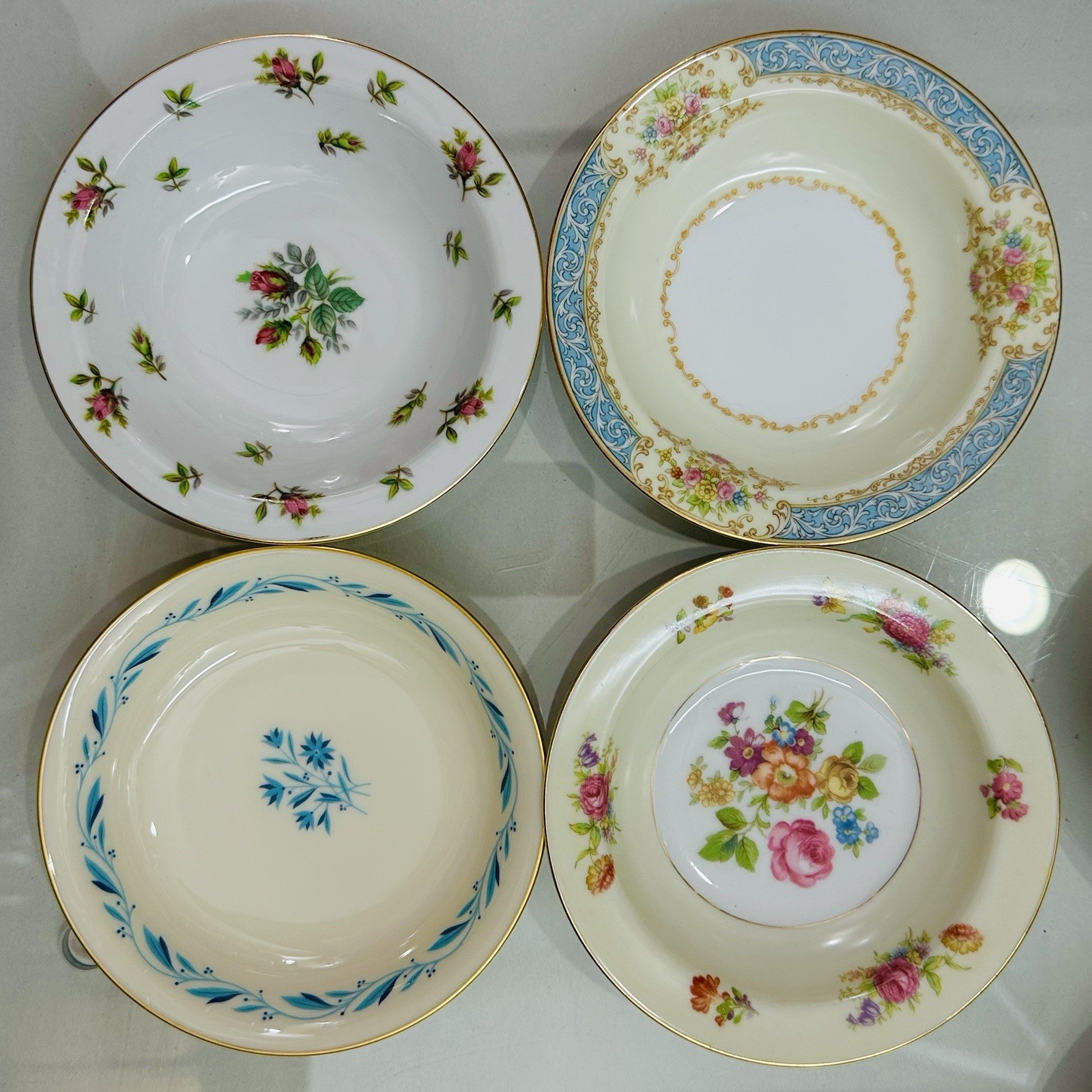 4 Vtg Mismatched China Dessert Bowls Bowl Set Mixed Rose Gold Pink Floral