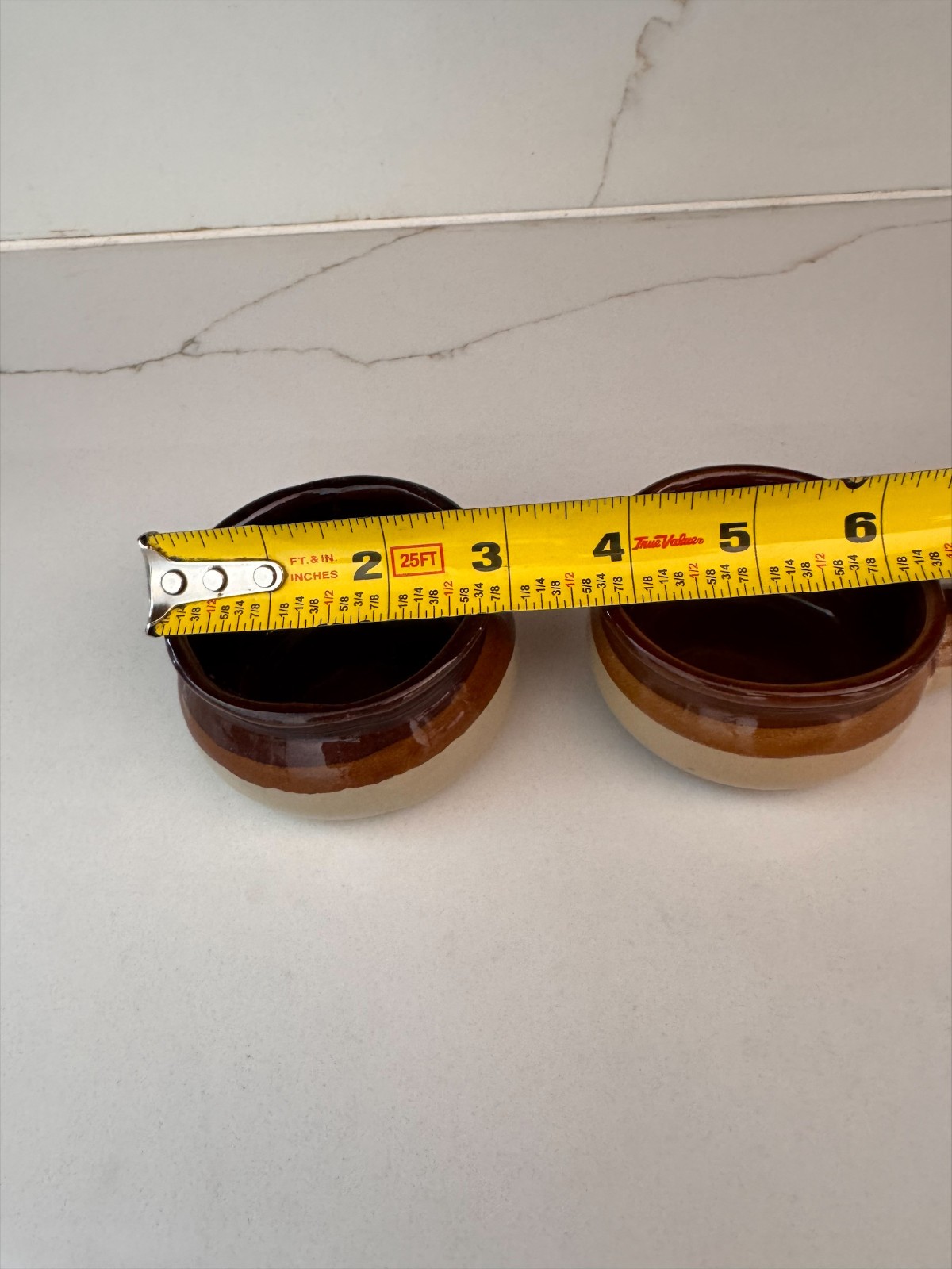 Vintage Mini Brown Drip Glaze Stoneware Bowls With Handle Crock Pot Style Set