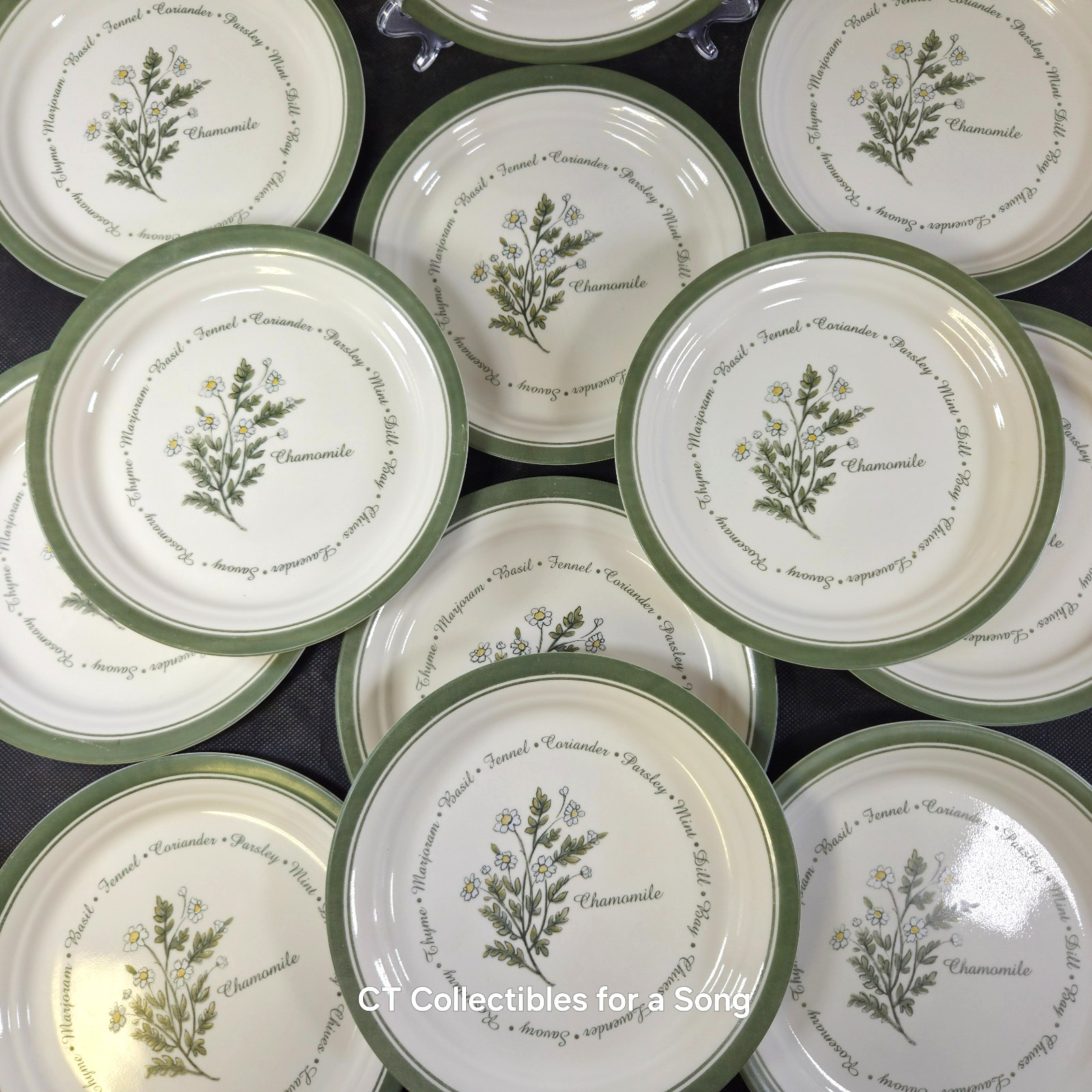 VTG Set 12 Corelle Thymeless Herbs Luncheon/Salad Plates 8 1/2″ Green
