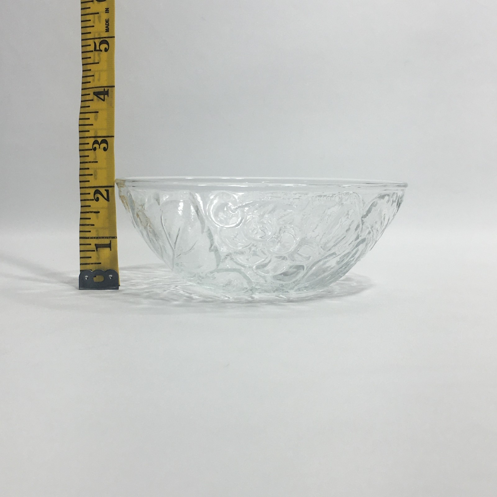 3 KIG Indonesia Vintage Embossed Salad Bowl 6″ Clear Glass Harvest Grape