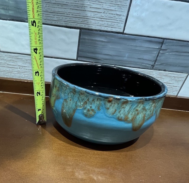 Studio Art Pottery Blue Torquoise Drip Glaze Bowl 6” Stoneware Decor Planter
