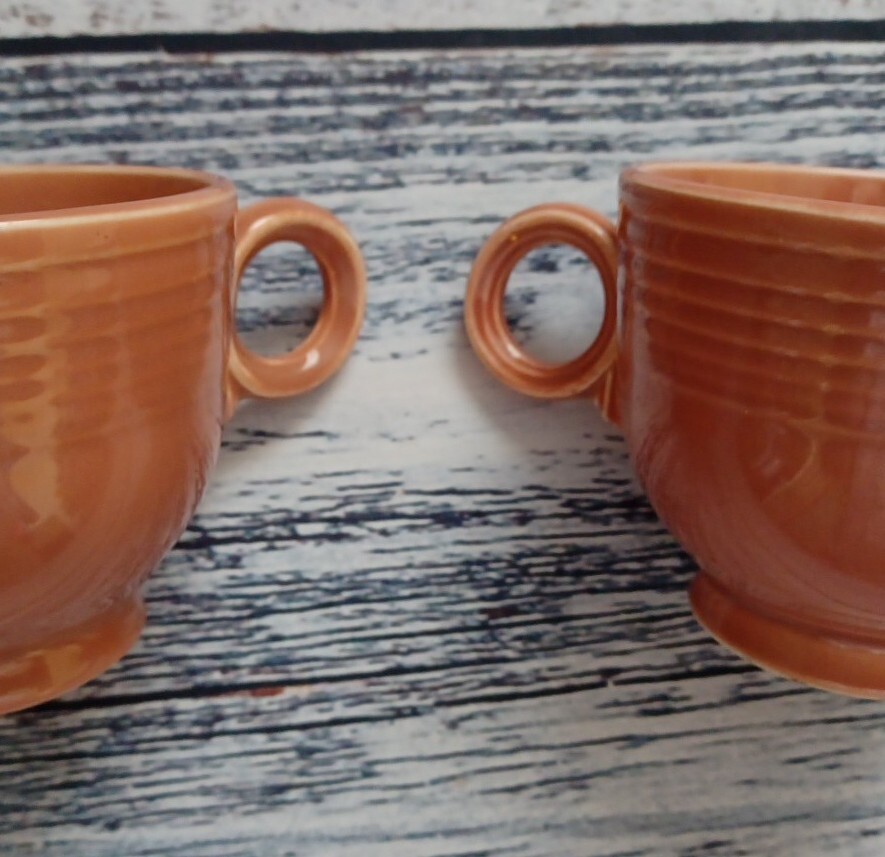 PAIR-VINTAGE HLC FIESTA 1950-1959 ROSE TEACUPS & SAUCERS EXCELLENT CONDITION
