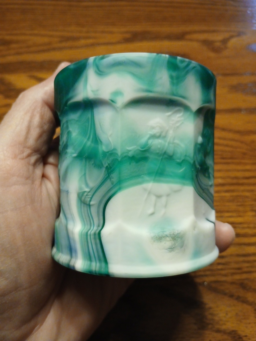 IMPERIAL GLASS Storybook Deep Green Slag Child’s Mug Cup Vintage – Nice!