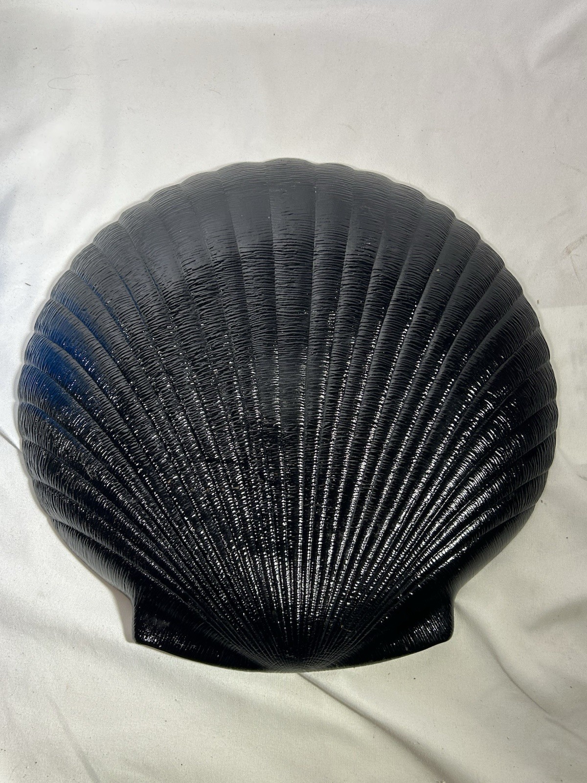 Vintage Shell Platter Plate Textured Black Glass 13” Seafood Sea Ocean Decor