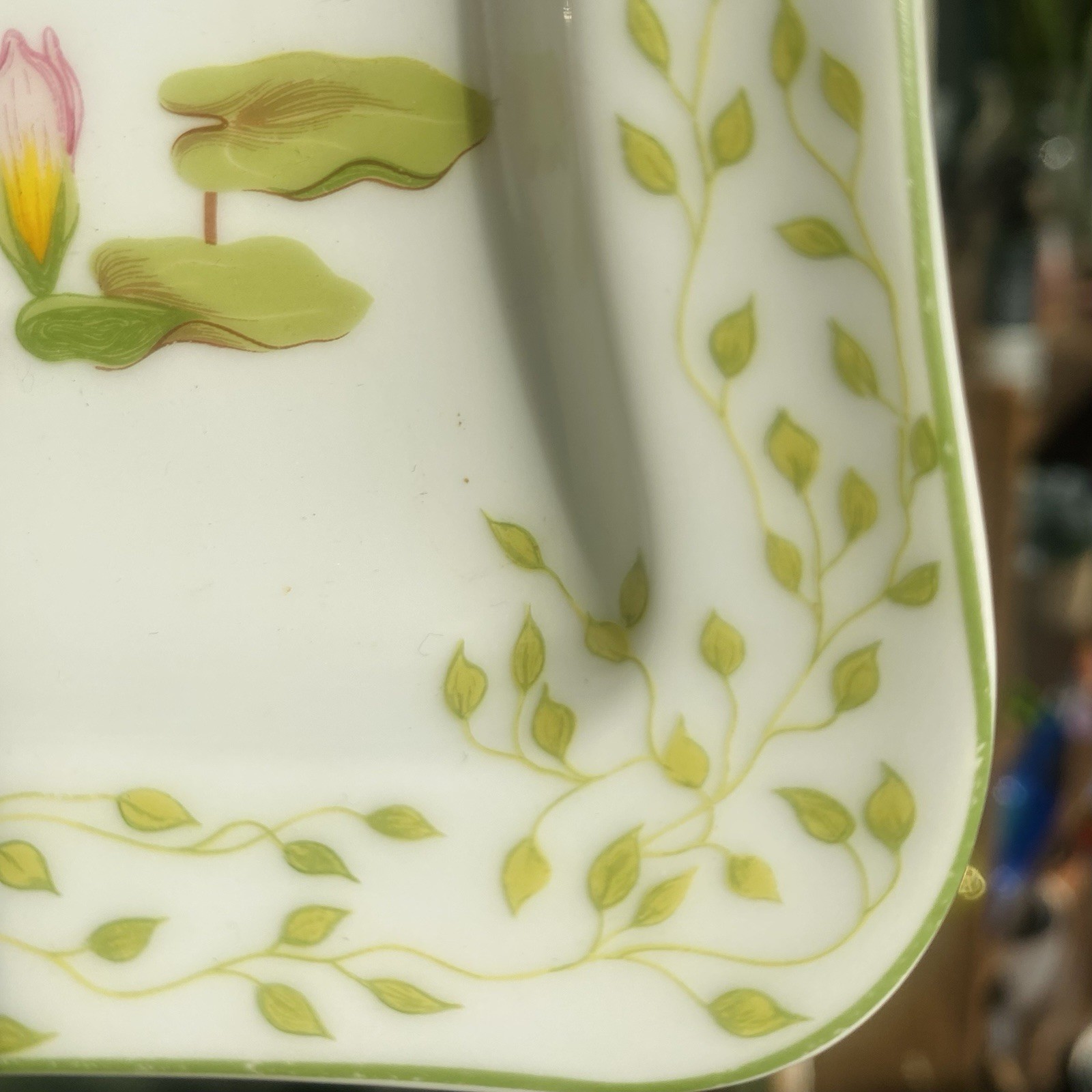 Raynaud & Cie Limoges France Floral Square Porcelain Dish 5 in Green Pink