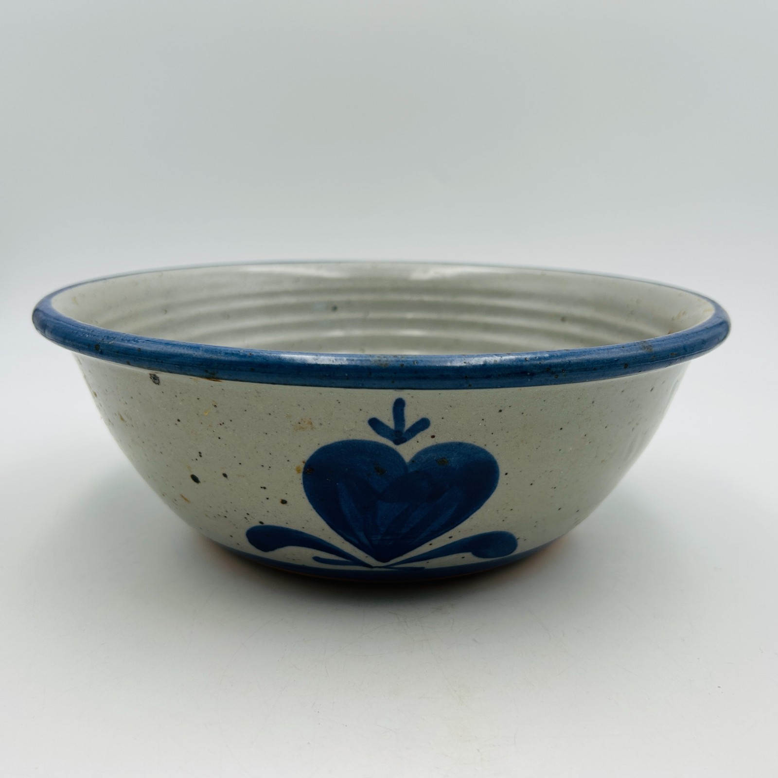 BASTINE POTTERY Large Blue Hearts Mixing Bowl 10 inch Salt Glazed Indiana 1988