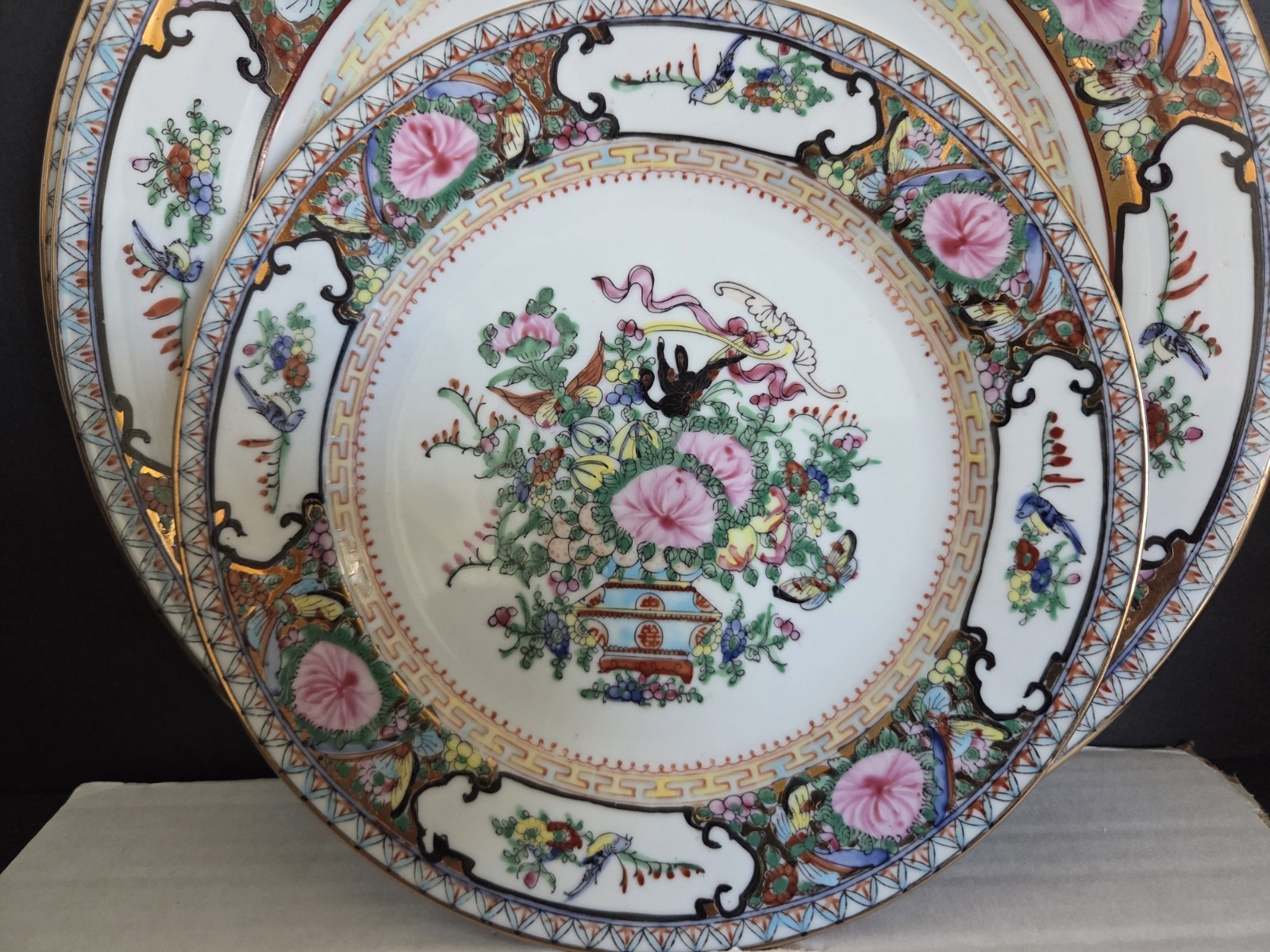 Rose Canton By Famille Rose Birds And Butterflies 6 Pc. Place Setting Gold…