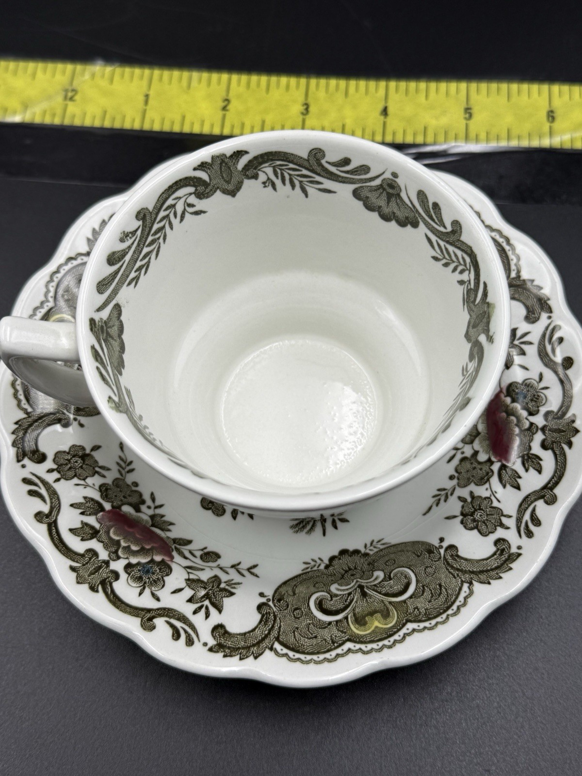 Ridgway Staffordshire Windsor England Cup & Saucer Set Floral Green Brown Red