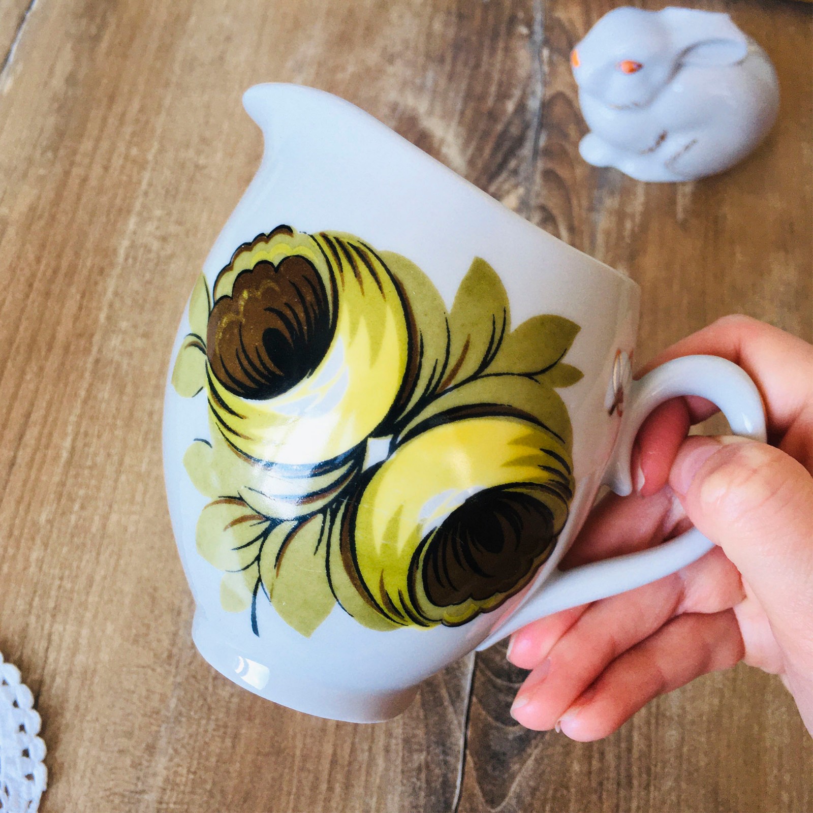 Vintage USSR Porcelain Creamer, Soviet Floral Milk Jug Cottagecore Kitchen Decor