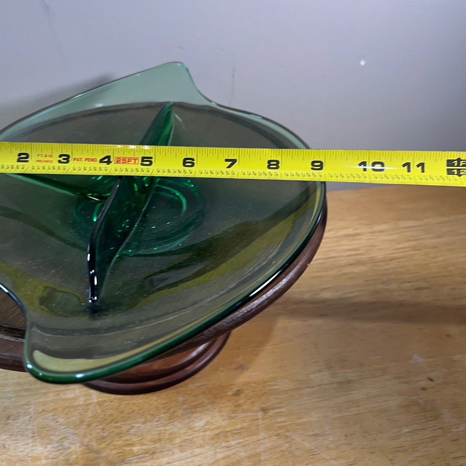 Vtg Viking Glass Epic Leaf Emerald Green Divided Relish Dish Mid Century Modern
