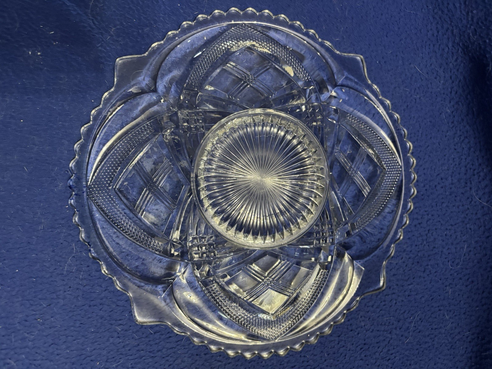 Antique EAPG Bryce Higbee New Crescent Platter Diamond Point Clear, 1850-1899