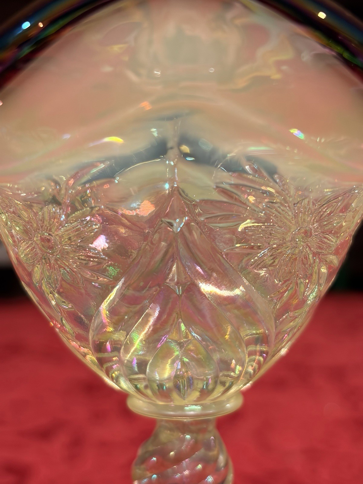 Fenton Topaz Vaseline Uranium Glass Daisy Feather Compote Black Crest Ex Cond