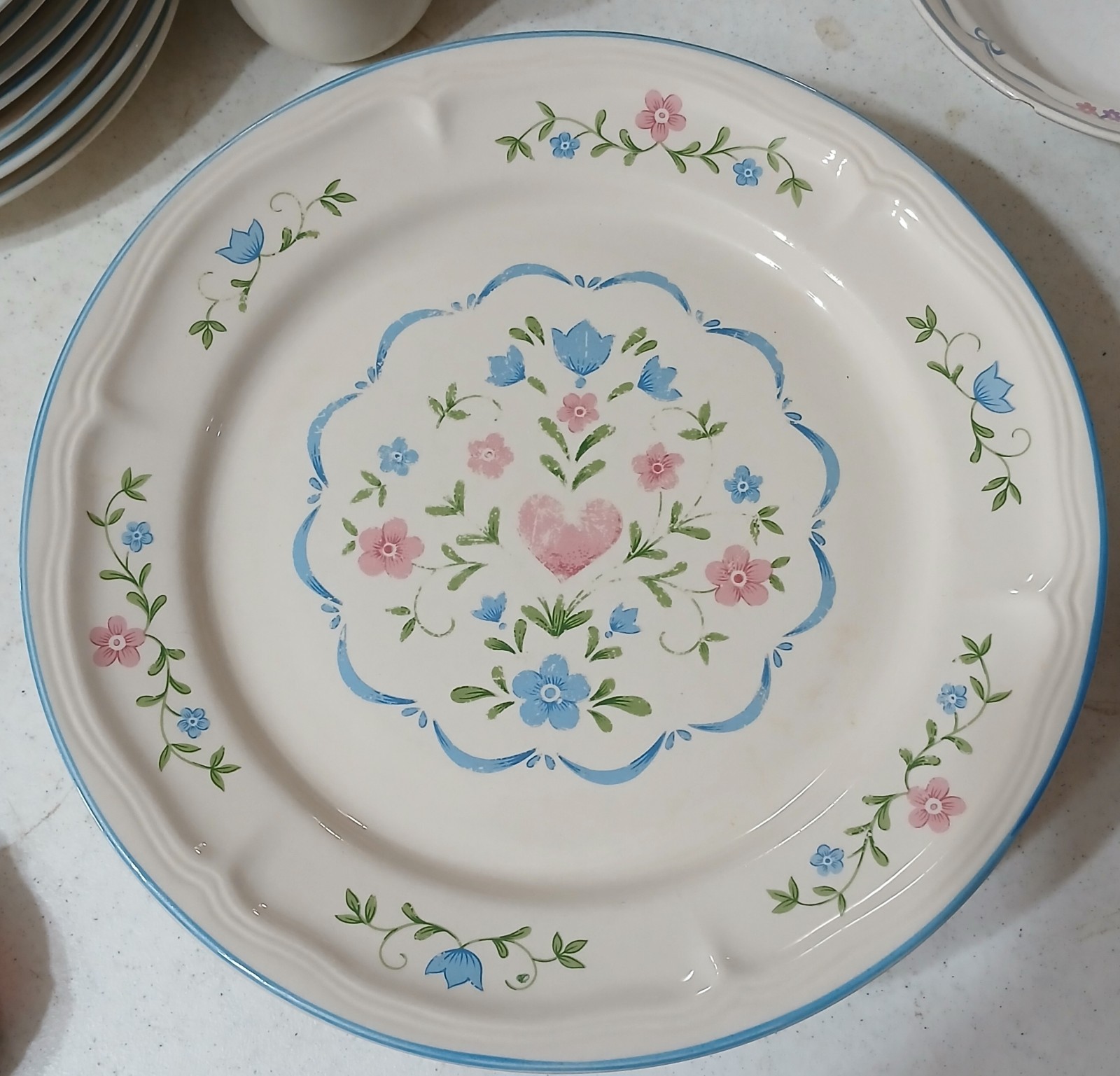 Set Of 5 Newcor Stoneware 10.5″ Dinner Plates Country Charm 1992 Vintage #6138