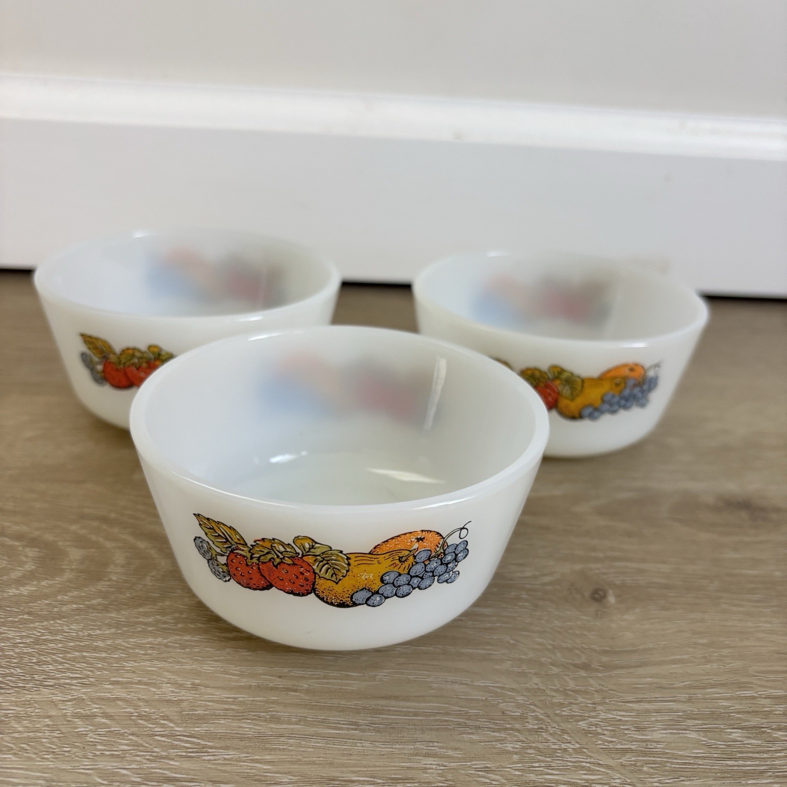 Vintage Anchor Hawking 2 Fire King “Natures Bounty” RamekinsFruit/ Custard Cup