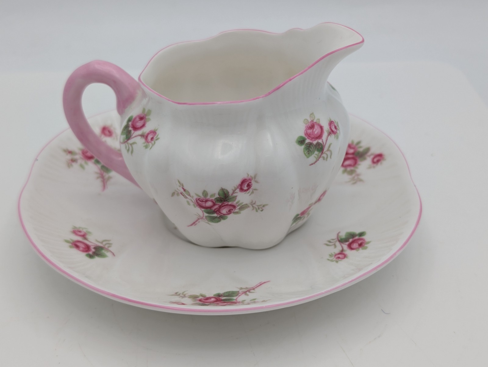 Vintage Shelley England Bridal Rose Spray 13545 Bone China Creamer and Saucer