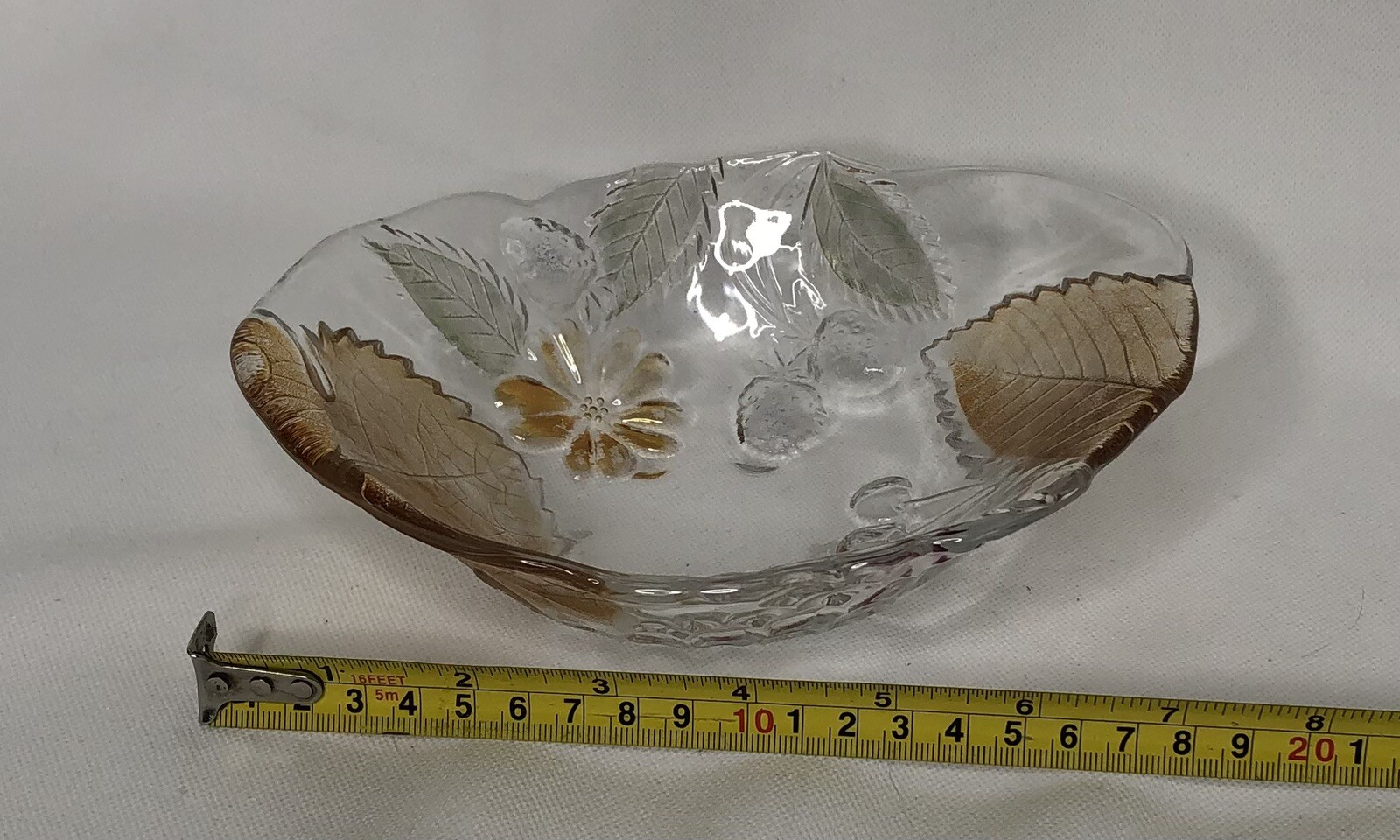 Beautiful Small Glass Candy Trinket Dish with Fruit and Leaves
