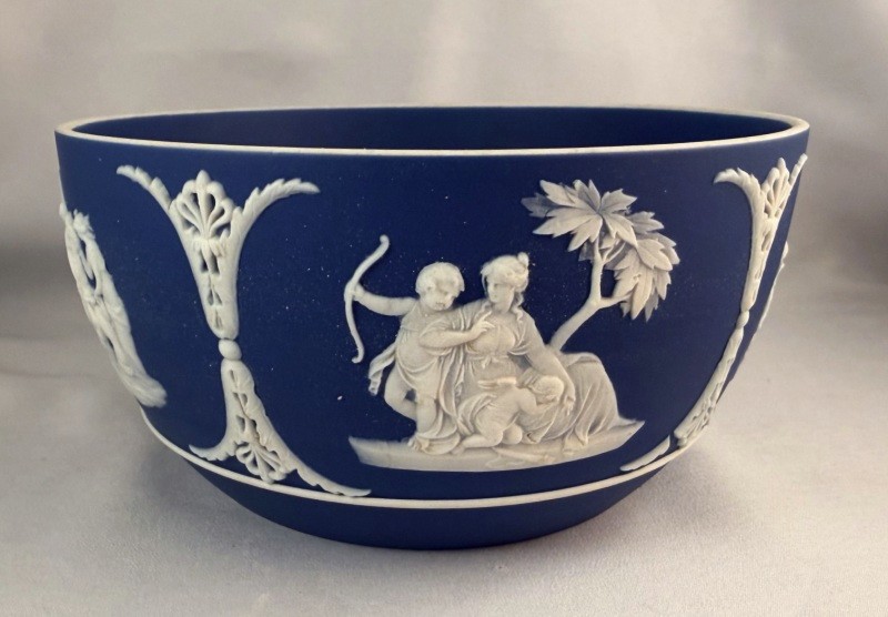 VERY RARE! Antique Wedgwood Jasperware Dark Cobalt Blue DOUBLE DIP Waste Bowl