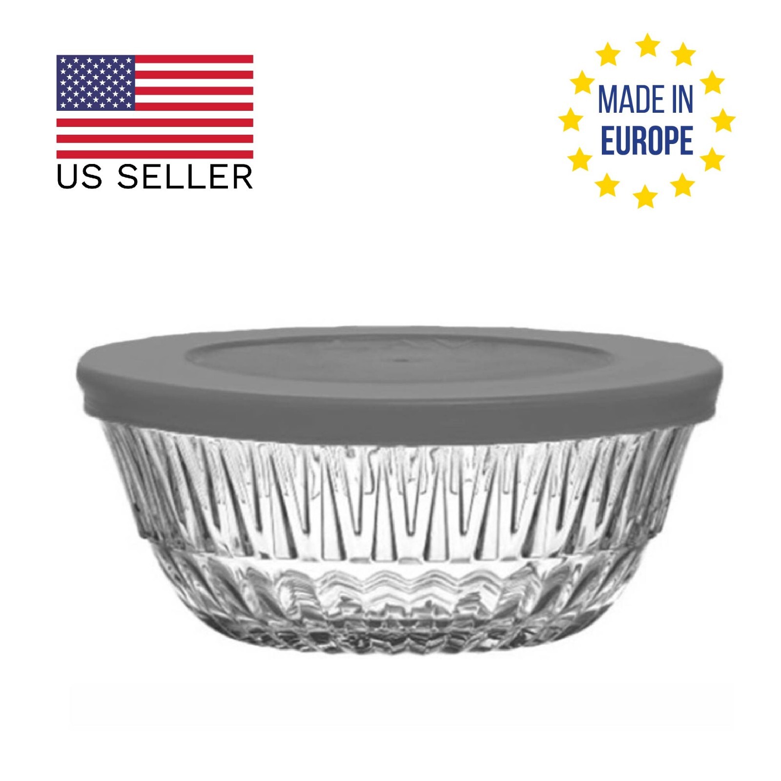 LAV Alinda Small Glass Pinch Bowls with Black Lids, 6 Pcs, 11.75 Oz (345 cc)