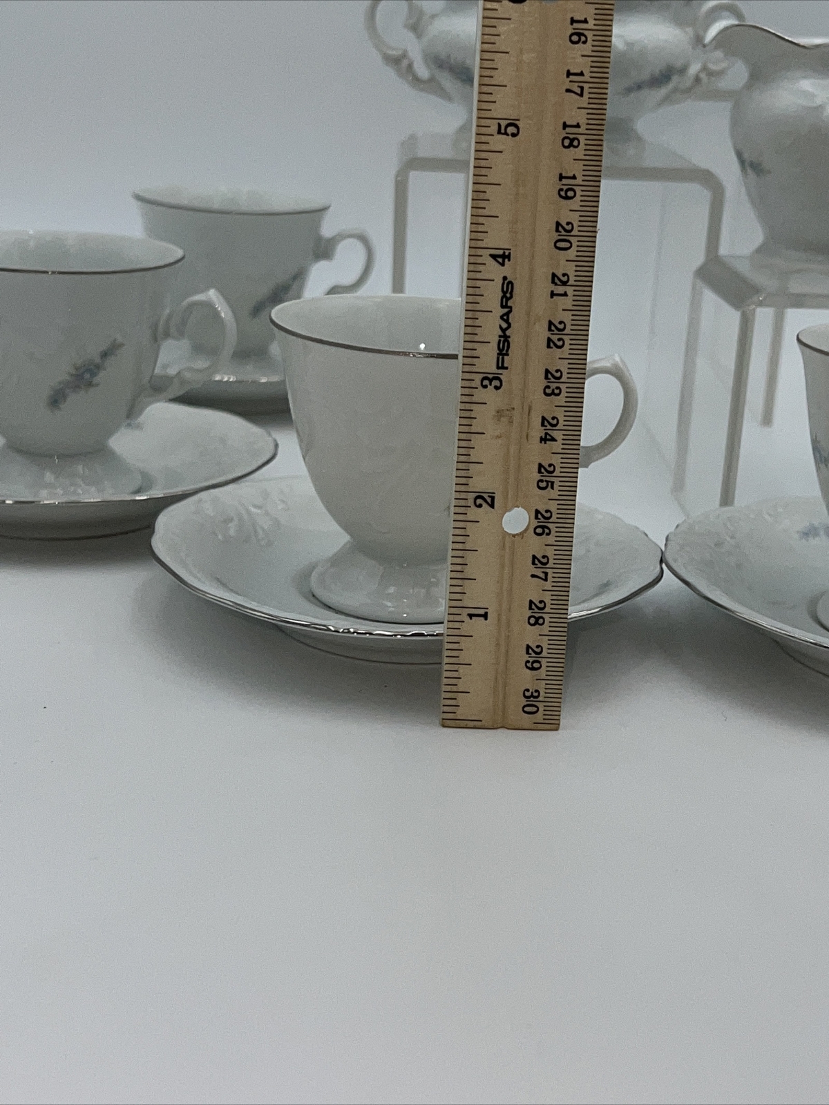 15 pc Vtg Wawel China Set made in Poland Purple Floral Cup Saucers Cream Sugar