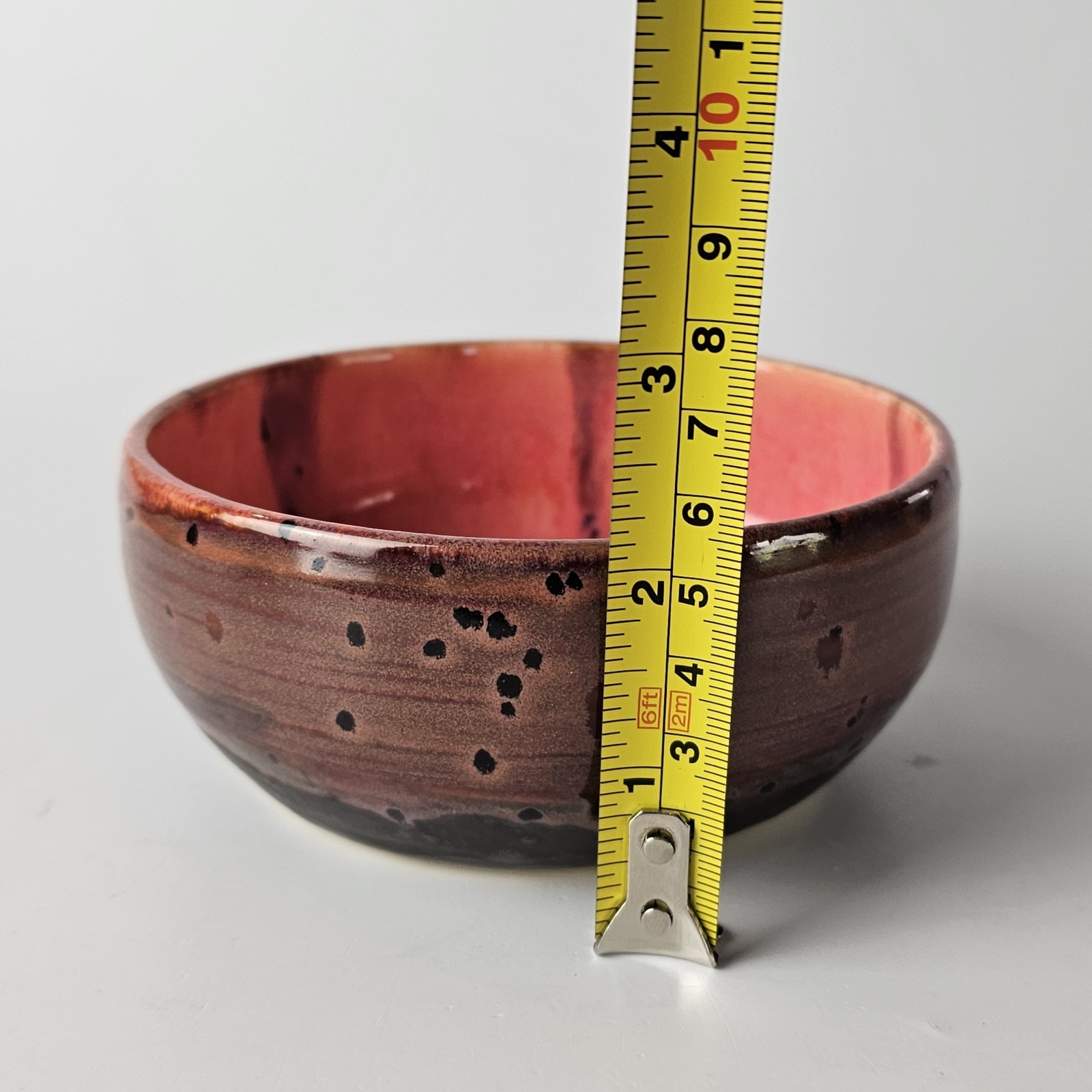 Signed Pottery Golden Red & Brown Drip Glaze Ceramic Bowl Studio Art