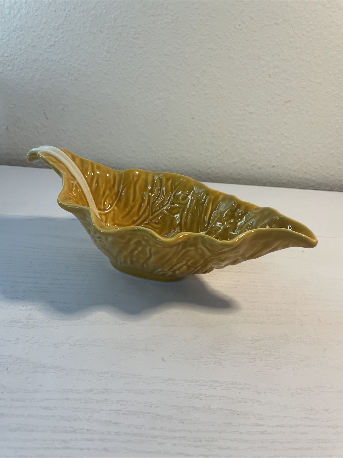 Bordallo Pinheiro Dark Yellow Cabbage Leaf Dressing/Gravy serving boat- Portugal