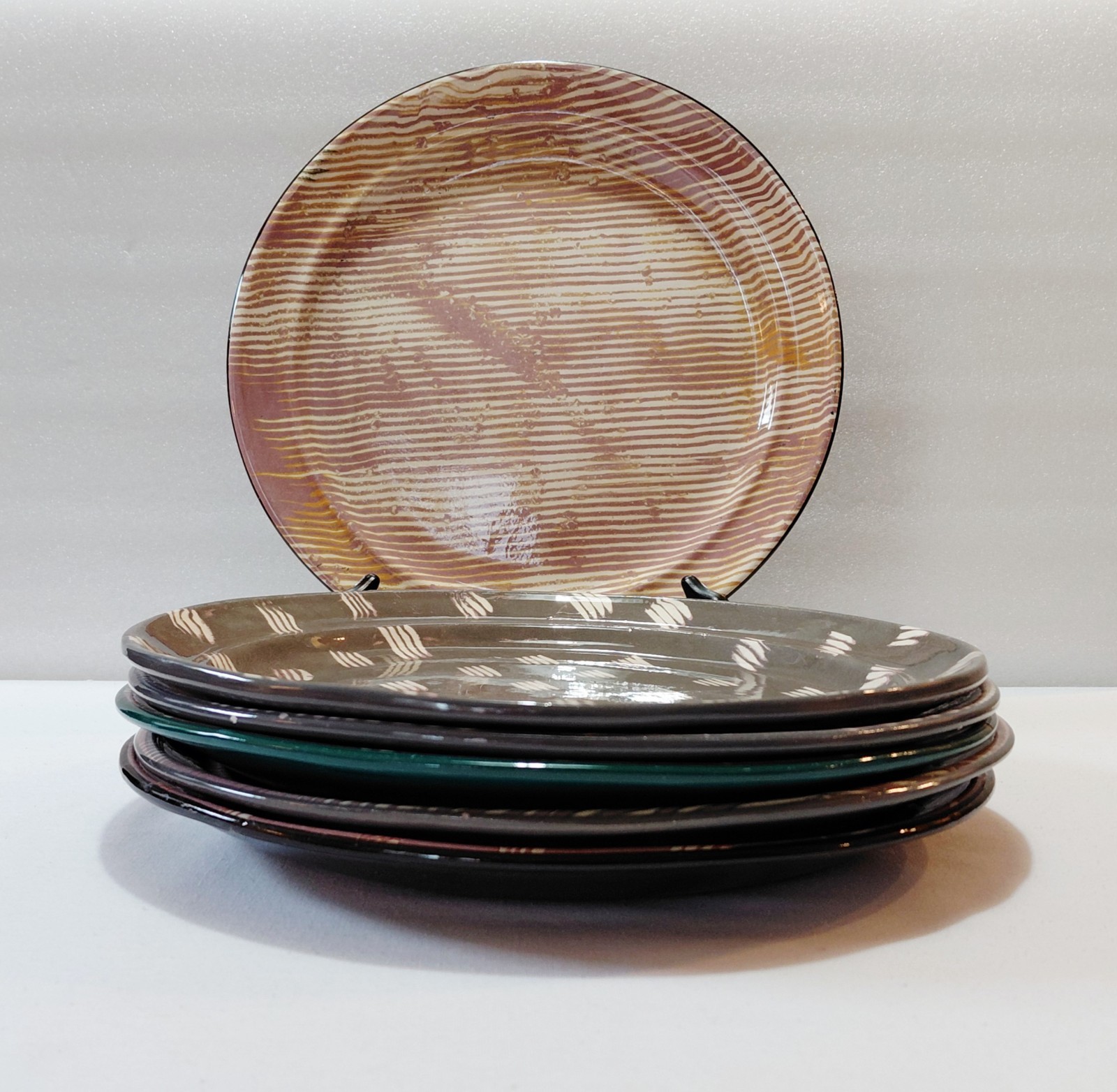 Claudia Reese Dinner Plates 11 1/4″ Abstract Cera Mix Post Modern Pottery Vtg 6