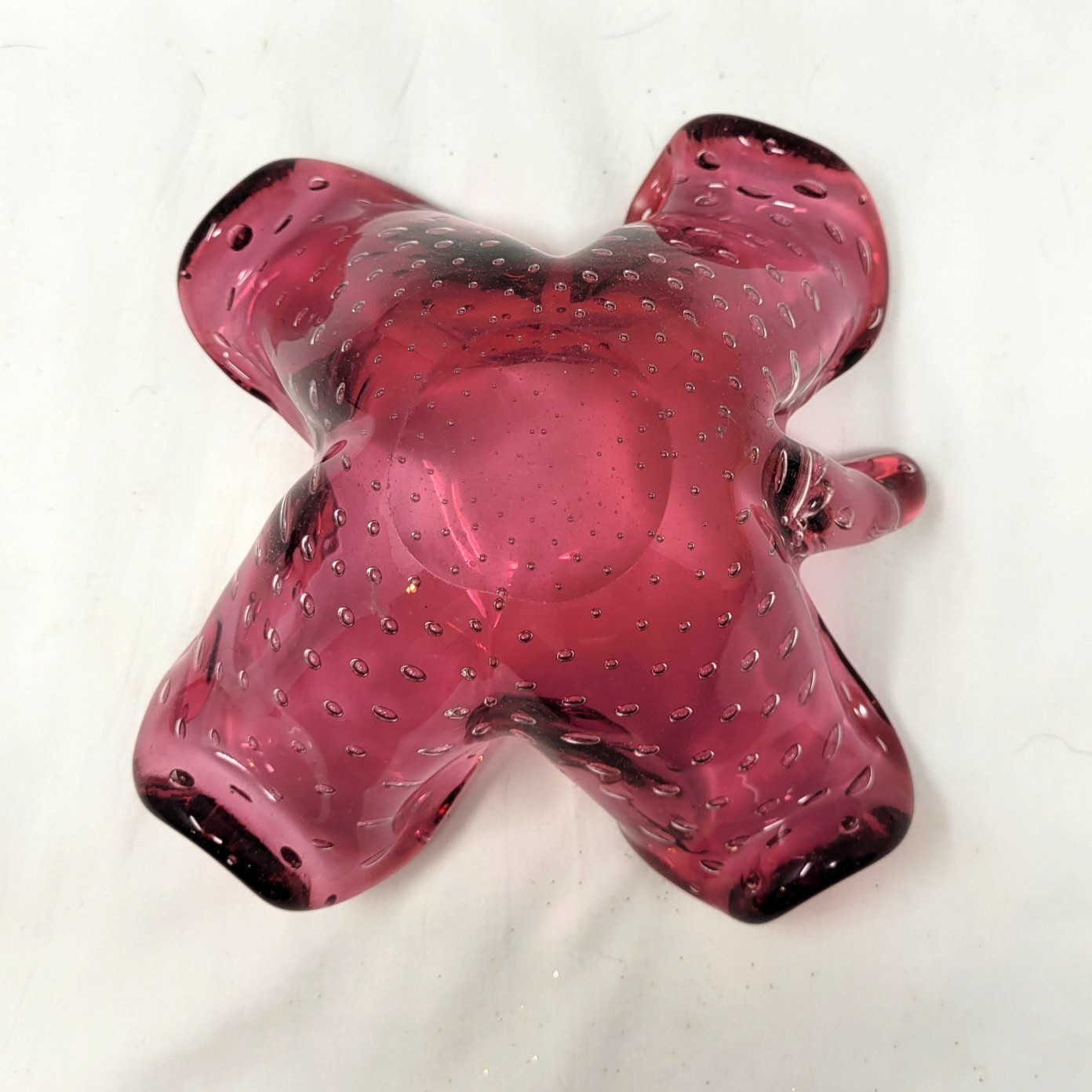 Vintage Mirano Bubble Dish 7″ Dark Pink Hand Blown Bulli Cante circa 1960 1970