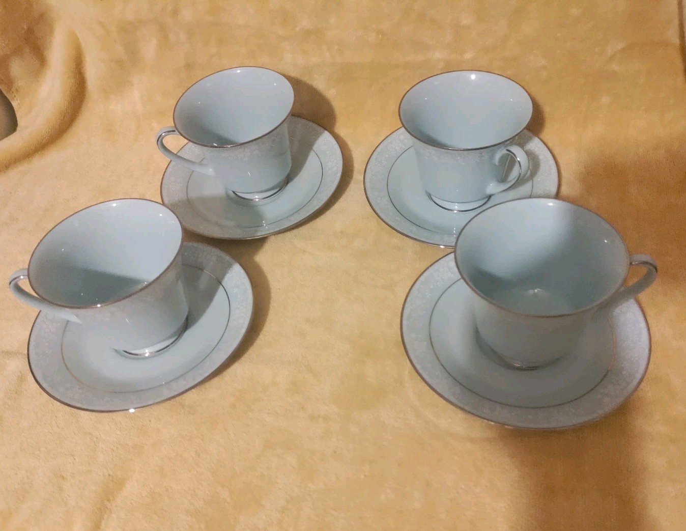 Noritake China Fidelity 4 Cup & 4 Saucers Baby Blue With Gold Trim 8003 W81