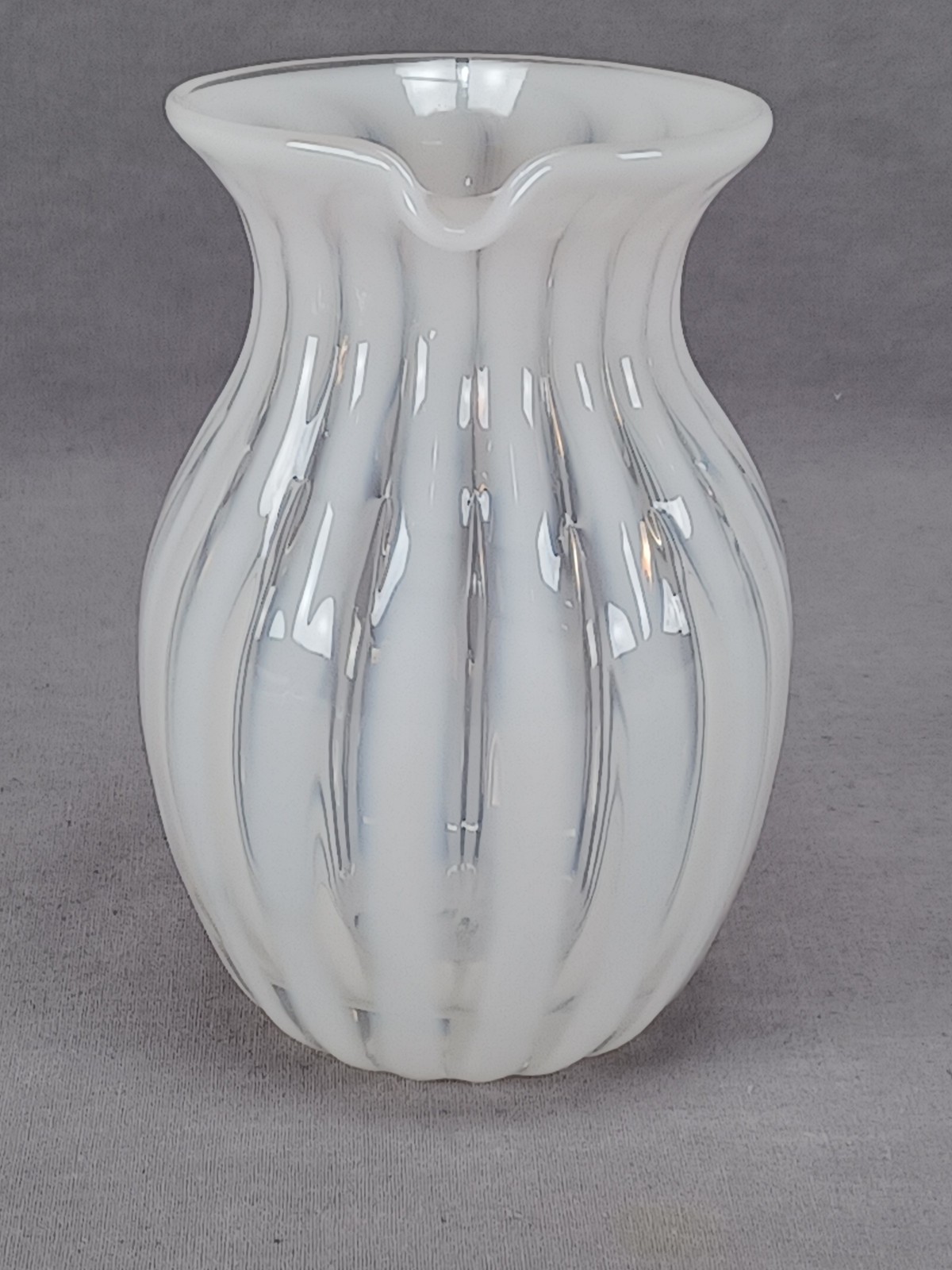 Bohemian Harrach Opalescent Stripe 5 1/4 Inch Glass Creamer / Pitcher