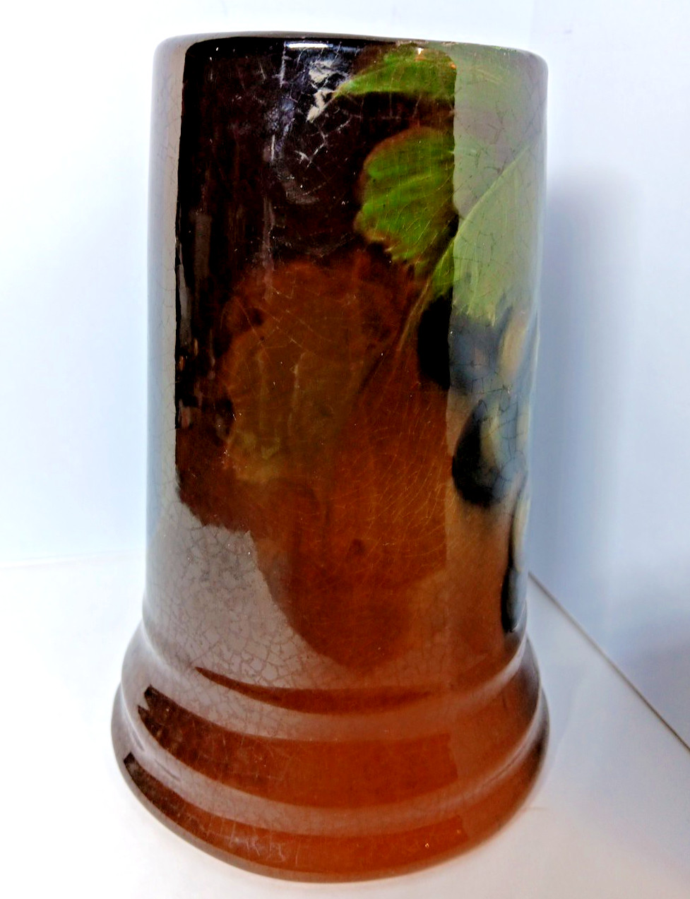 Beautiful Antique Weller Art Pottery Mug Hand Painted Grape Decoration 6.25 In