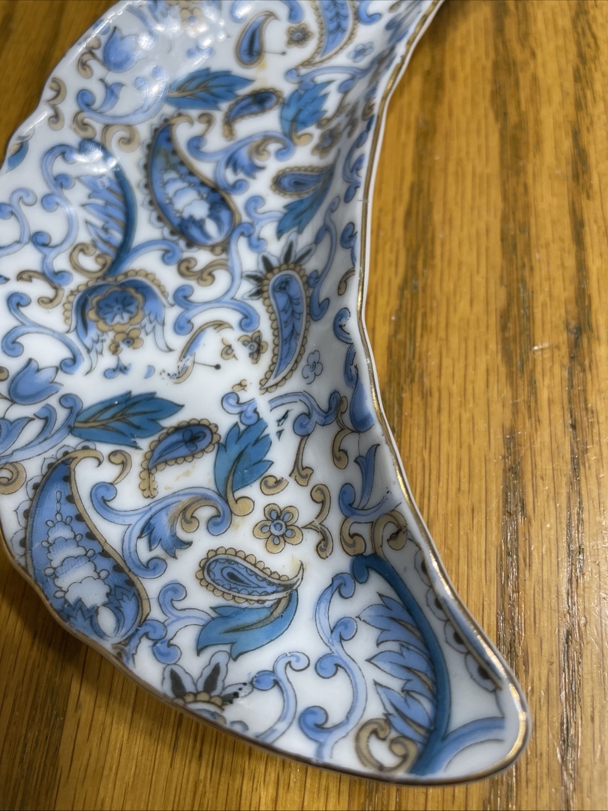 Crescent Bone China Dish Vintage Lefton China Blue & Gold Paisley 6.25 in Gilded