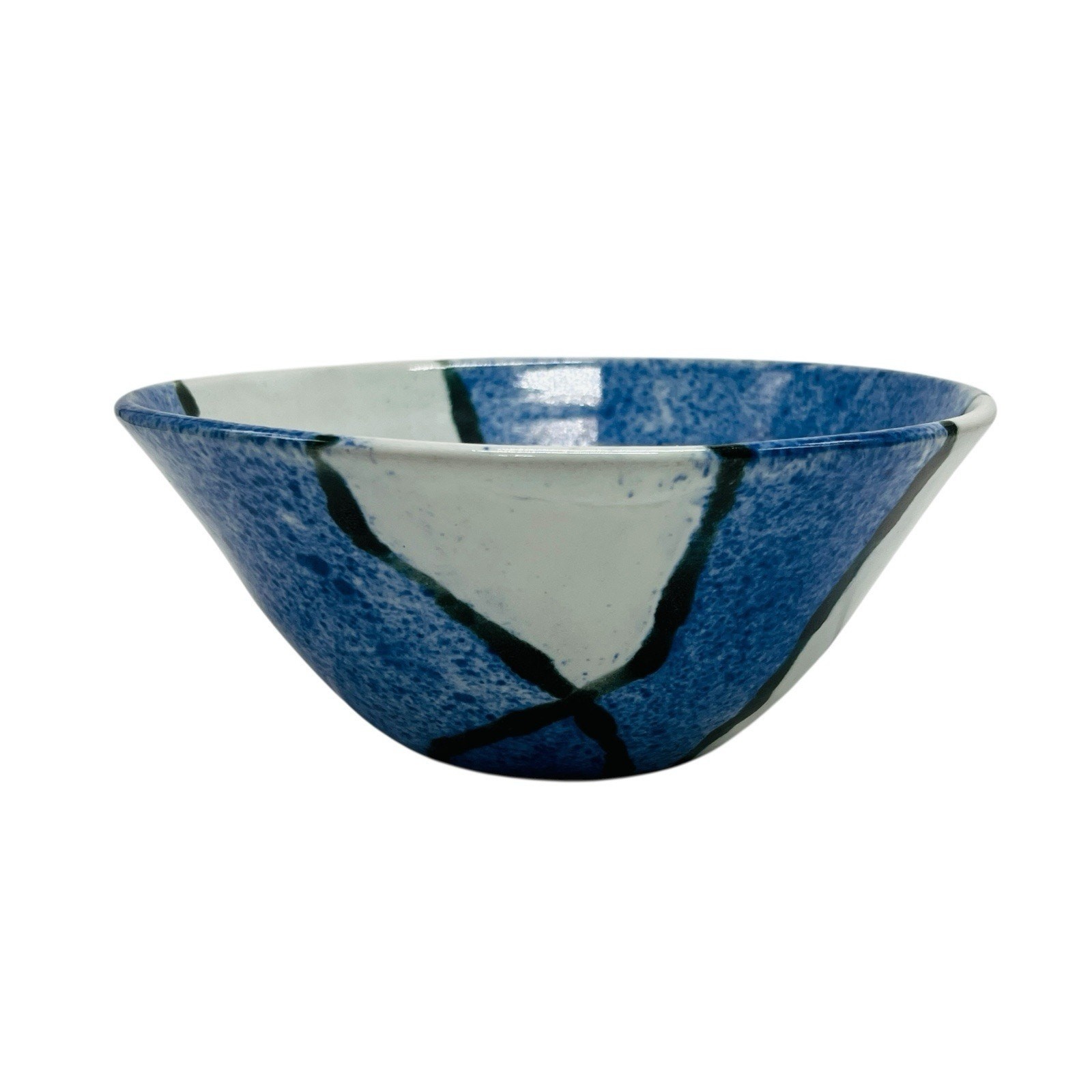 VTG Studio Art Pottery Bowl Grey Blue Speckled Geometric Abstract 7.5” Serving