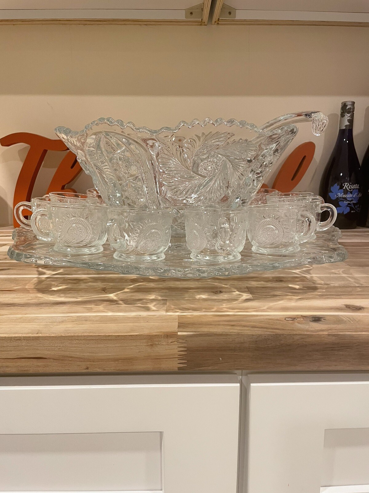 L. E. Smith Glass Galaxy Vintage Fifteen Piece Punch Bowl Set