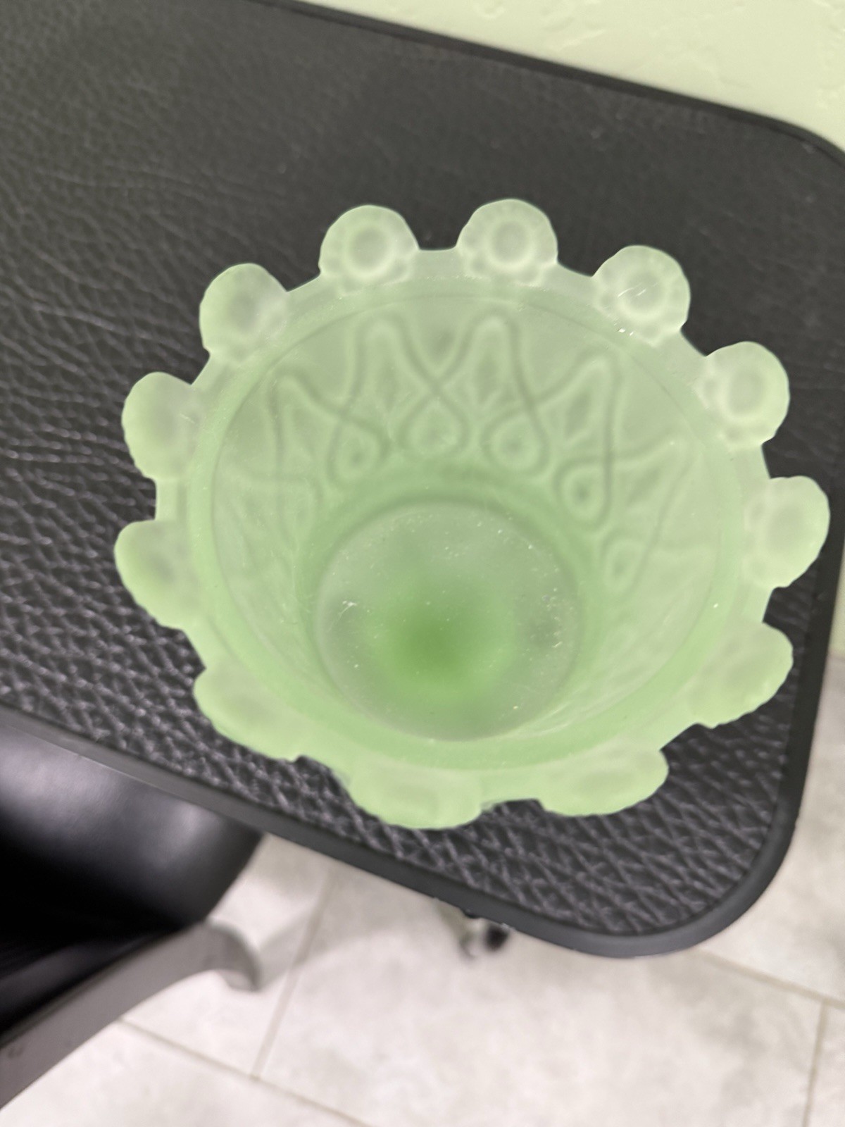 Fostoria Glass Frost Chantilly Green Hapsburg Candy Dish No Lid