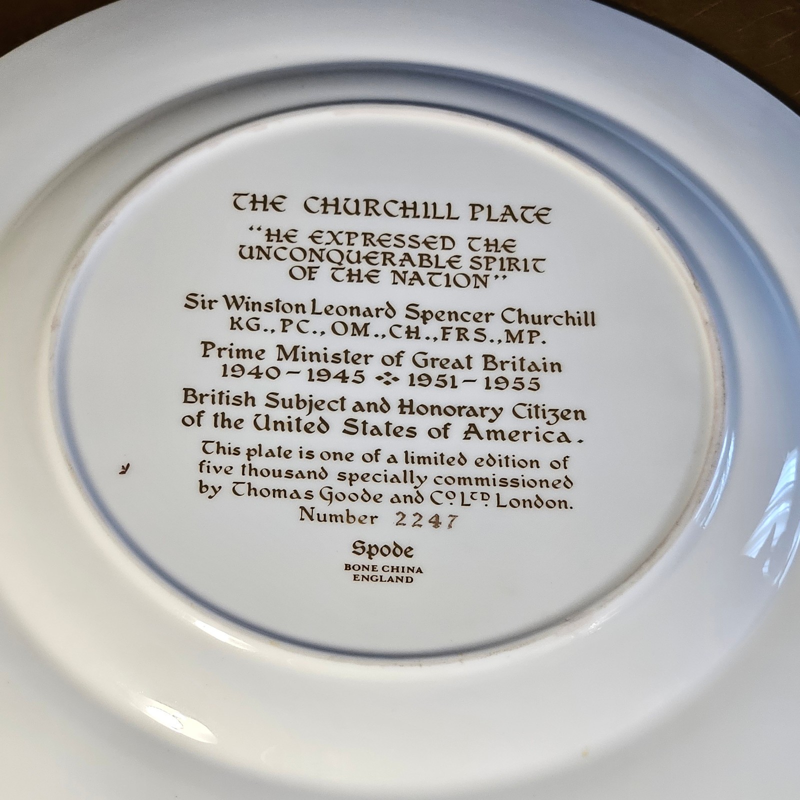 Spode The CHURCHILL Bone China Plate, England, 10.5″, #2247 of 5,000 Ltd Edition