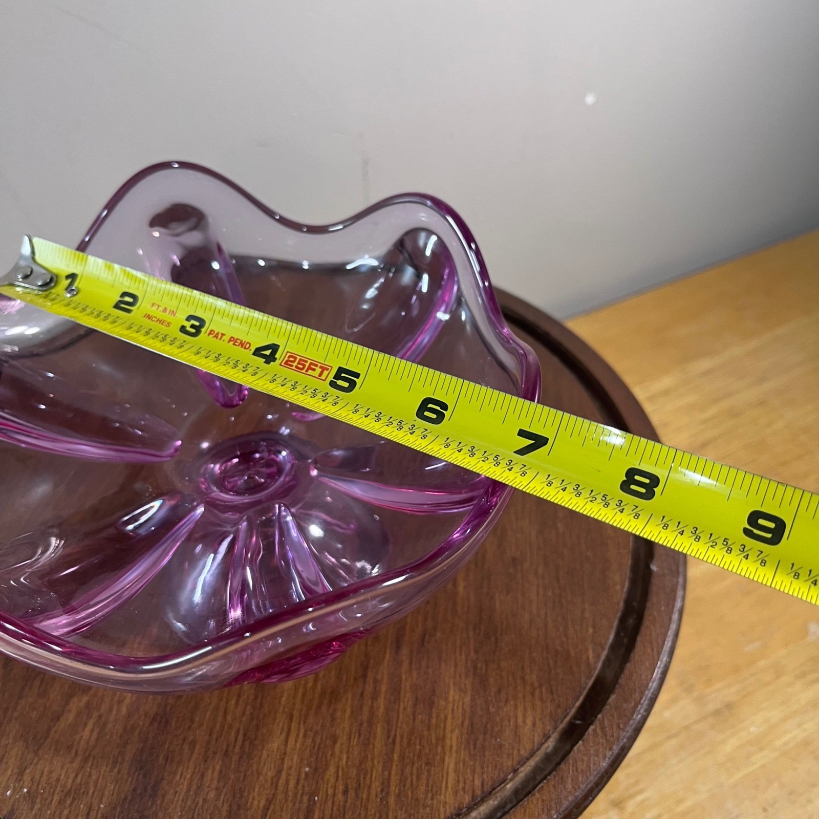 Vtg Viking Glass Epic Teaberry Pink 6 Petal Crimped Compote Candy Dish MCM 7″