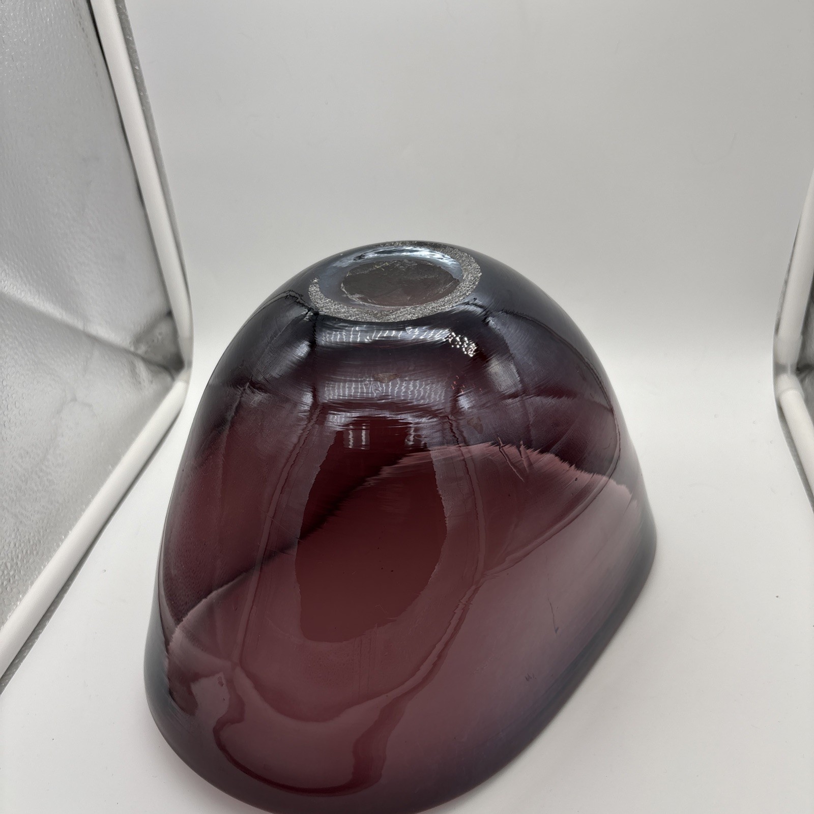 Vintage Amethyst Glass Large Mixing Bowl Hand Blown MCM Beautiful Purple
