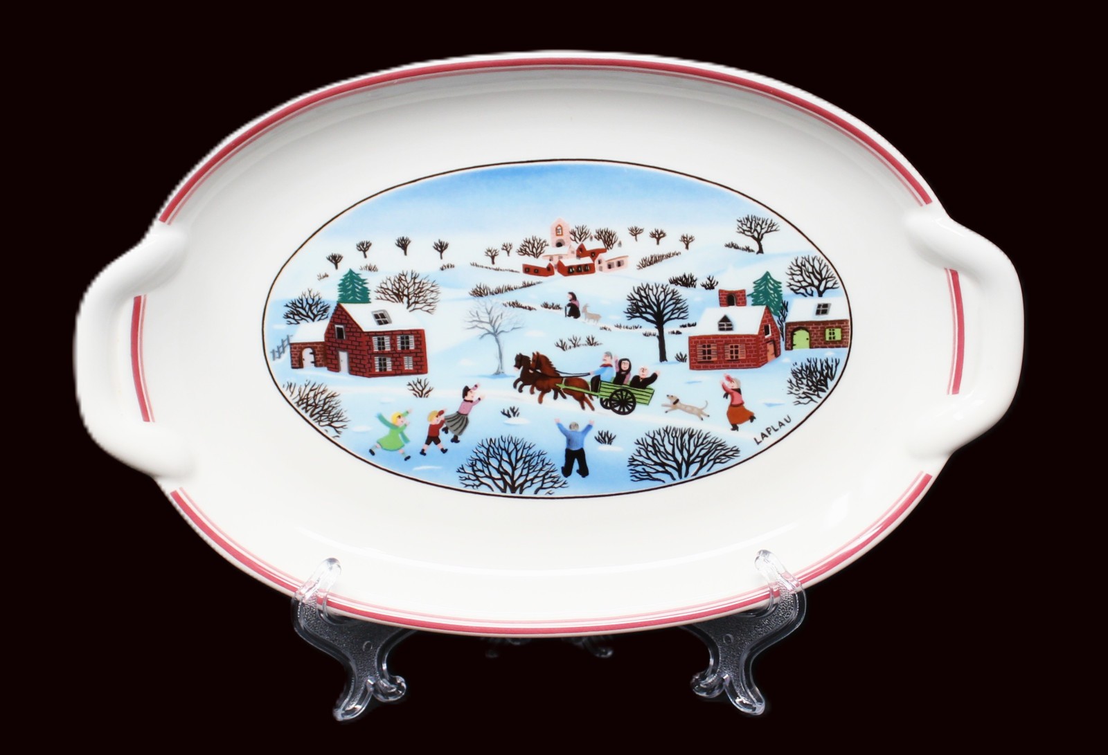 Villeroy & Boch 1748 Naif Christmas Laplau Double Handle Pickle Dish Tray 10.25″