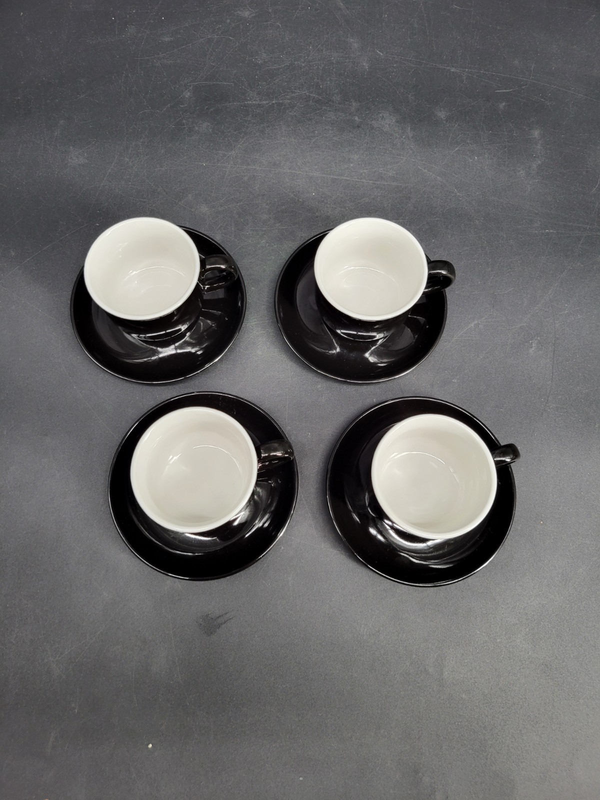 4 Black Glazed 2 1/8″ Teacup/Coffee Cup w/ Four 5″ Saucer Sets 8-Pieces Total