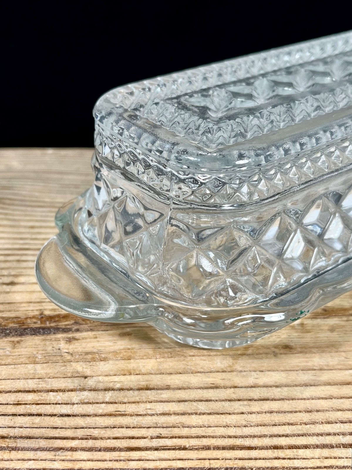 Vintage Anchor Hocking Wexford Cut Glass Covered Butter Dish 2 Pc with Lid
