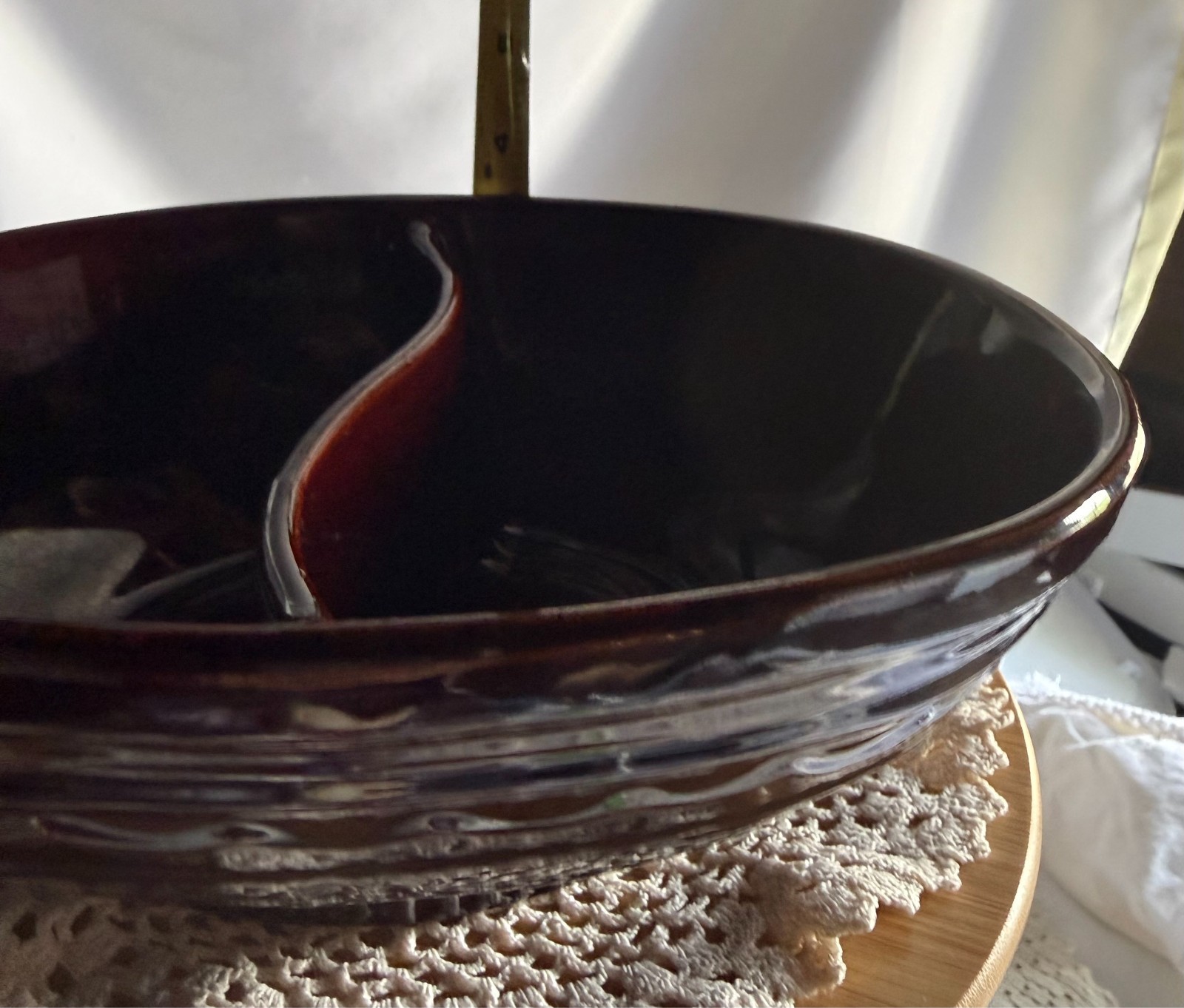 Vintage MARCREST Stoneware Daisy Dot Divided Serving Bowl Sectional Dish brown