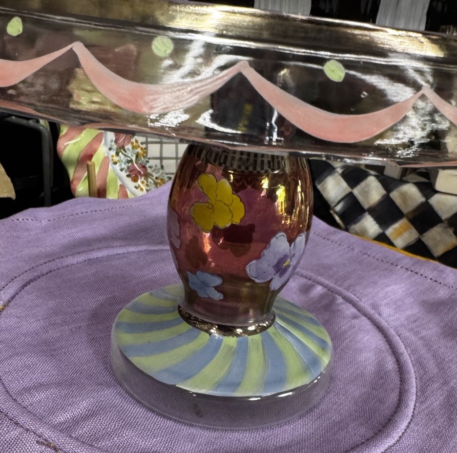 Mackenzie Childs Pansy Glass Pedestal Cake Stand and Dome HTF Excellent