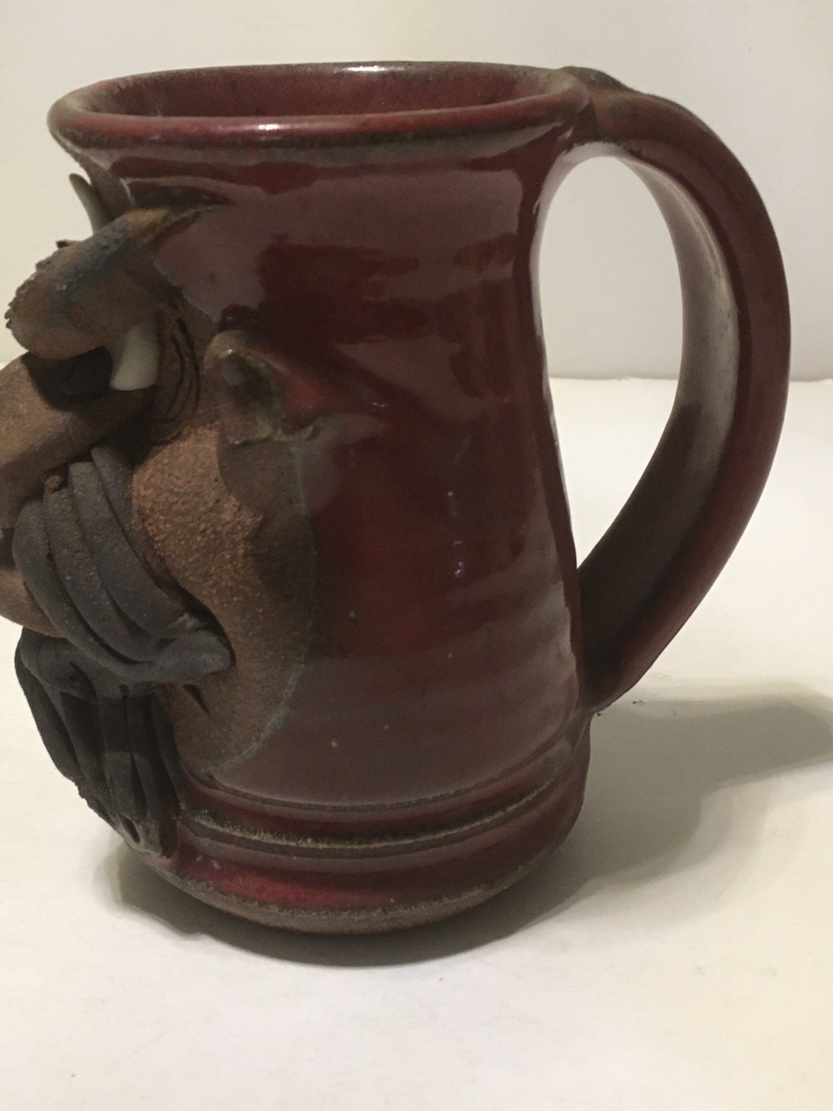 Mahon Ugly Funny Face Angry Devil Mug Signed Vtg Pottery Stoneware Moustache