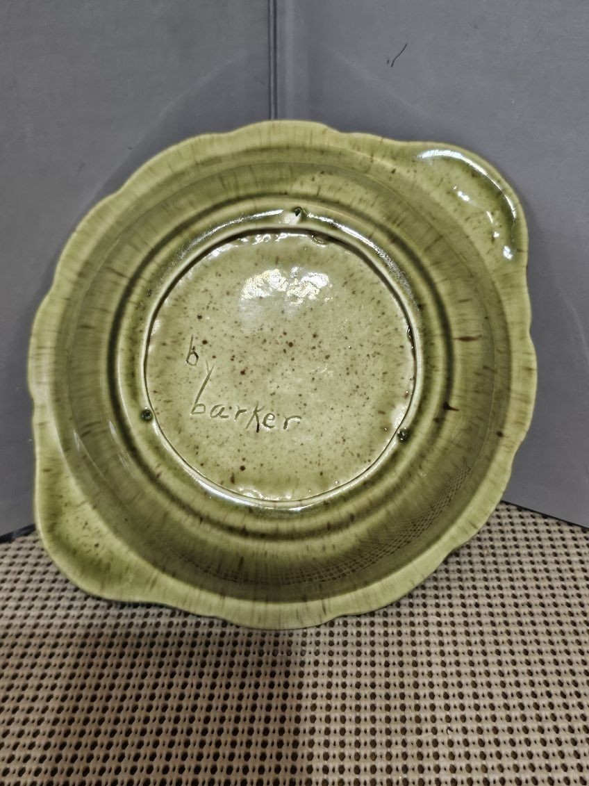 Sage And Brown Pottery Bowl. 7.75 In. Artist Signed..