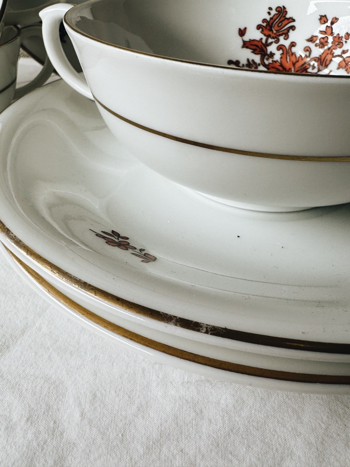 Vintage Vista Alegre “Teresa” Rust Footed Cup & Saucer Portugal, Set of THREE