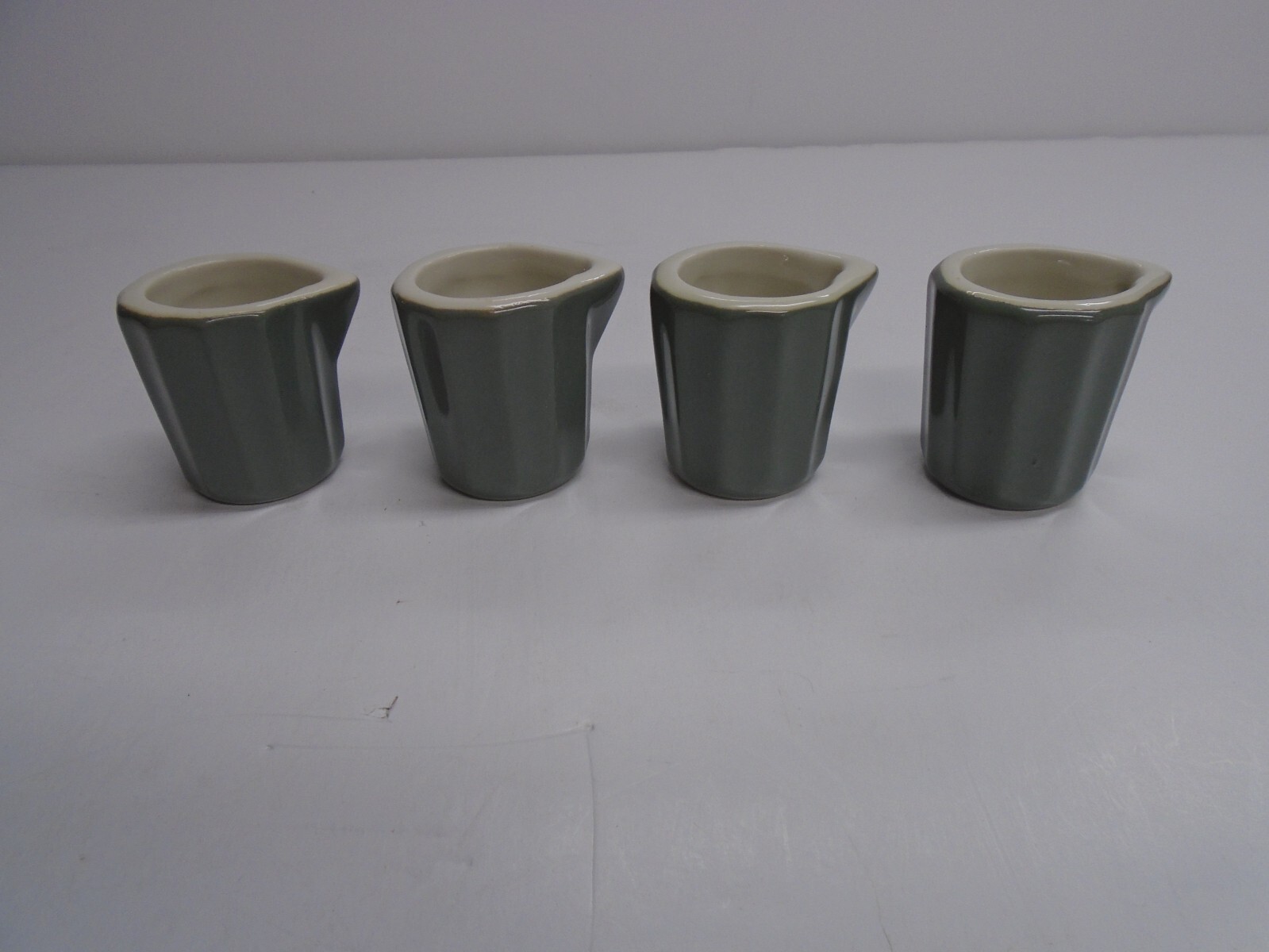 Vintage “HALL” 2″ RESTAURANT CREAMERS , “GRAY FLUTED” – Matched Set of (4), NOS