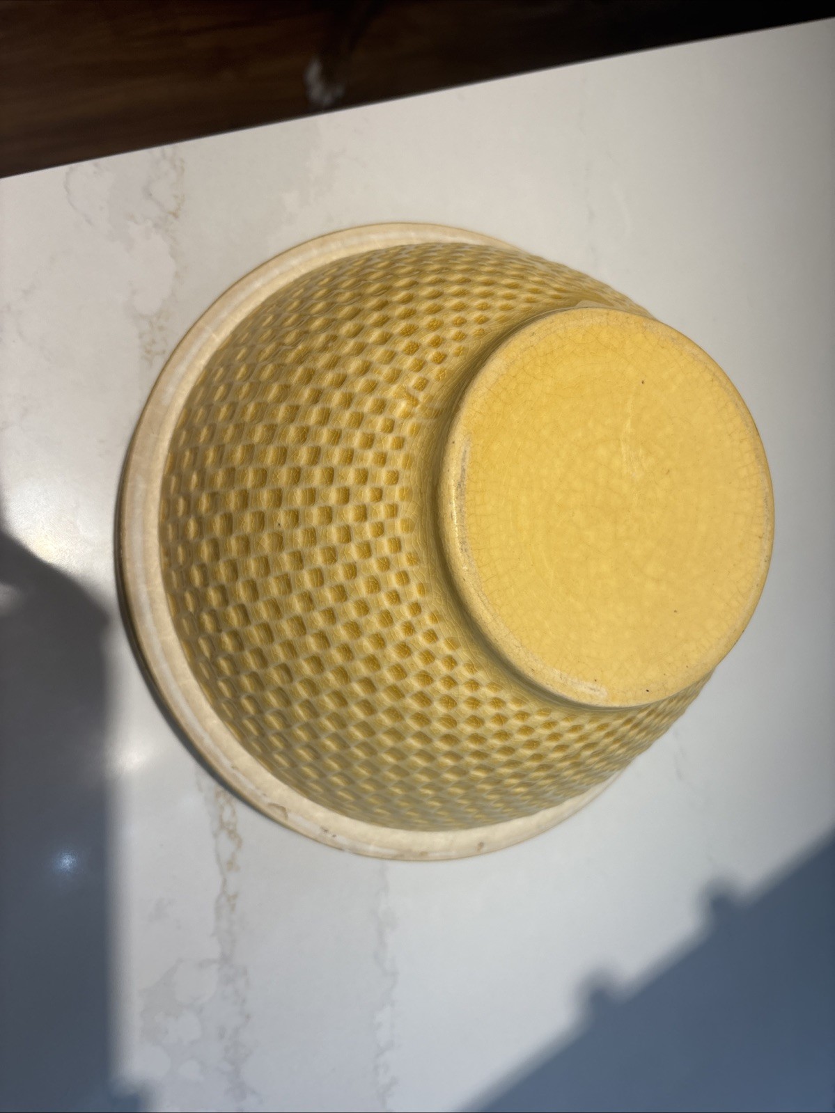 Antique Rare McCoy Yellow Ware Pottery 10.25 Inch Checkerboard Large Mixing Bowl