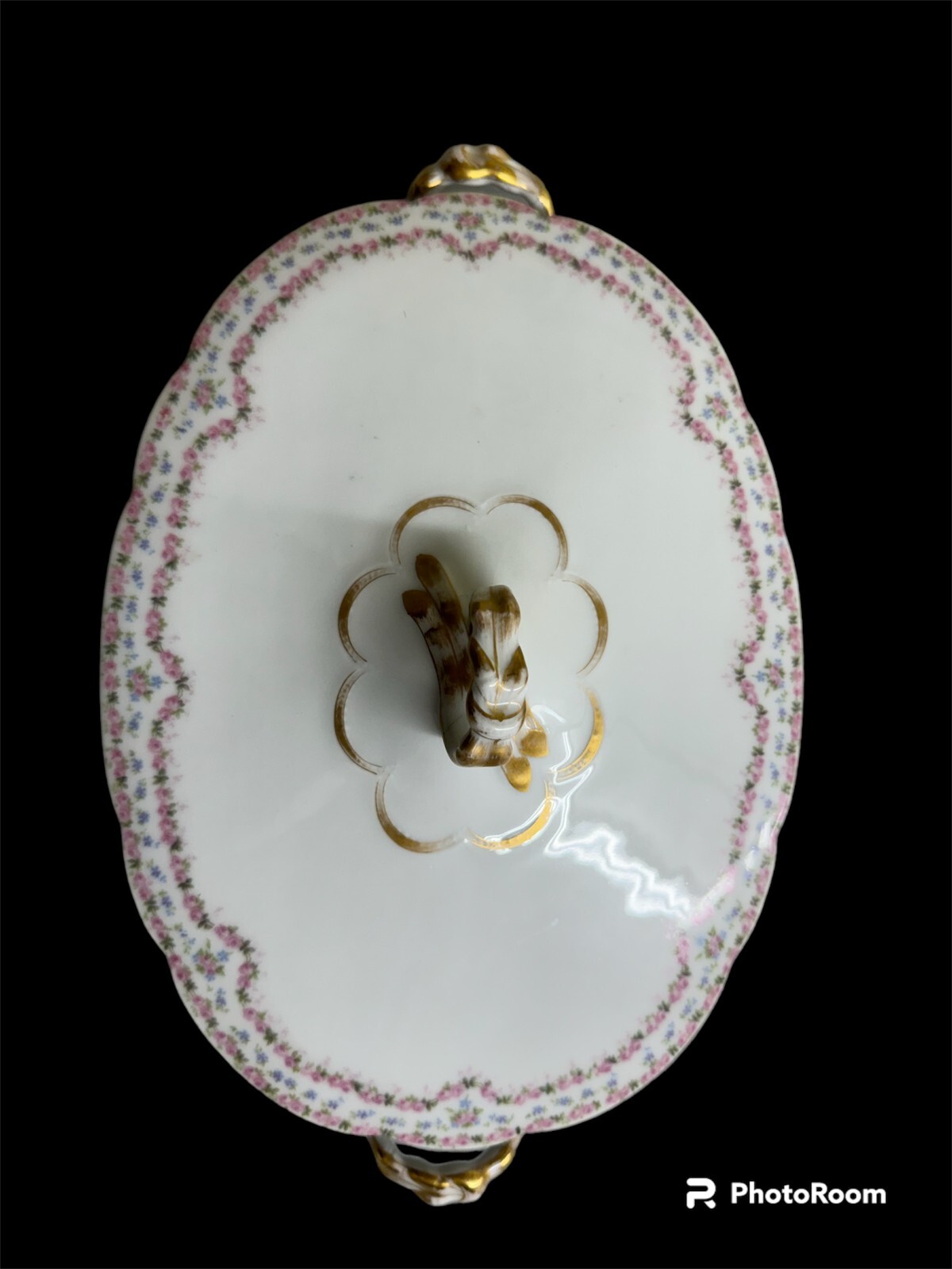 Limoges Hand Painted Tureen Early 1900s French J Pouyat Pink & Gold