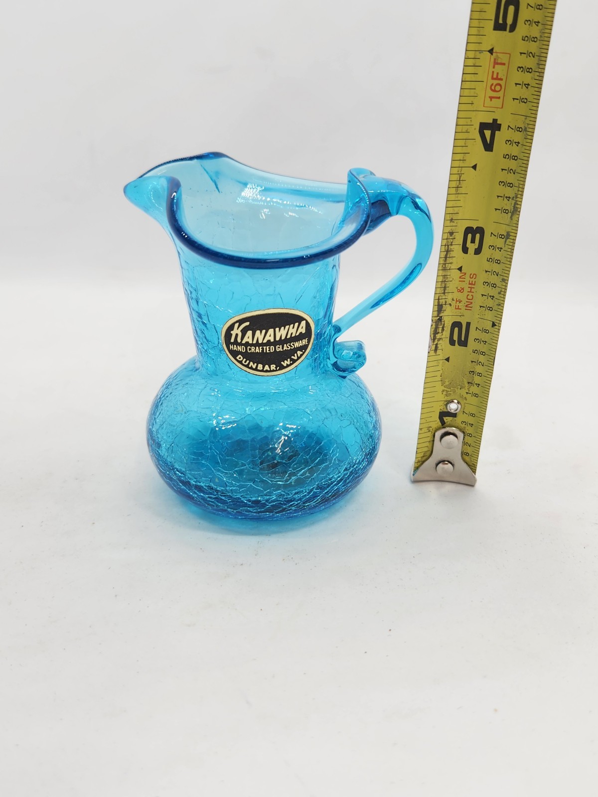 Vintage Kanawha Blue Crackle Glass Creamer Pitcher 3 Inches Glows!